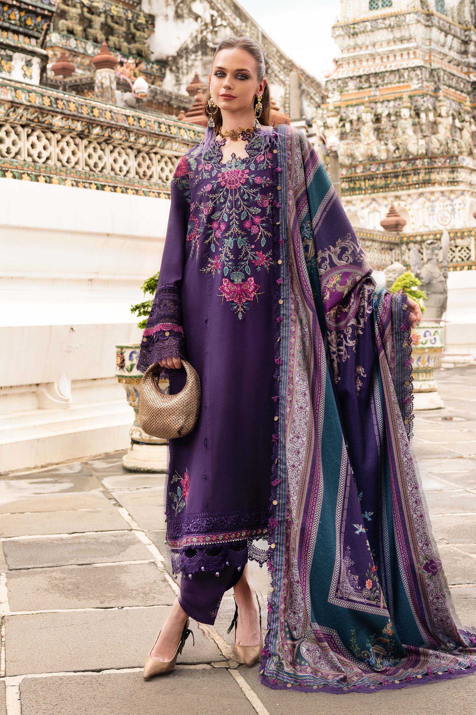 3 Piece Unstitched Embroidered Twill Linen Suit - Aqsa Fabrics