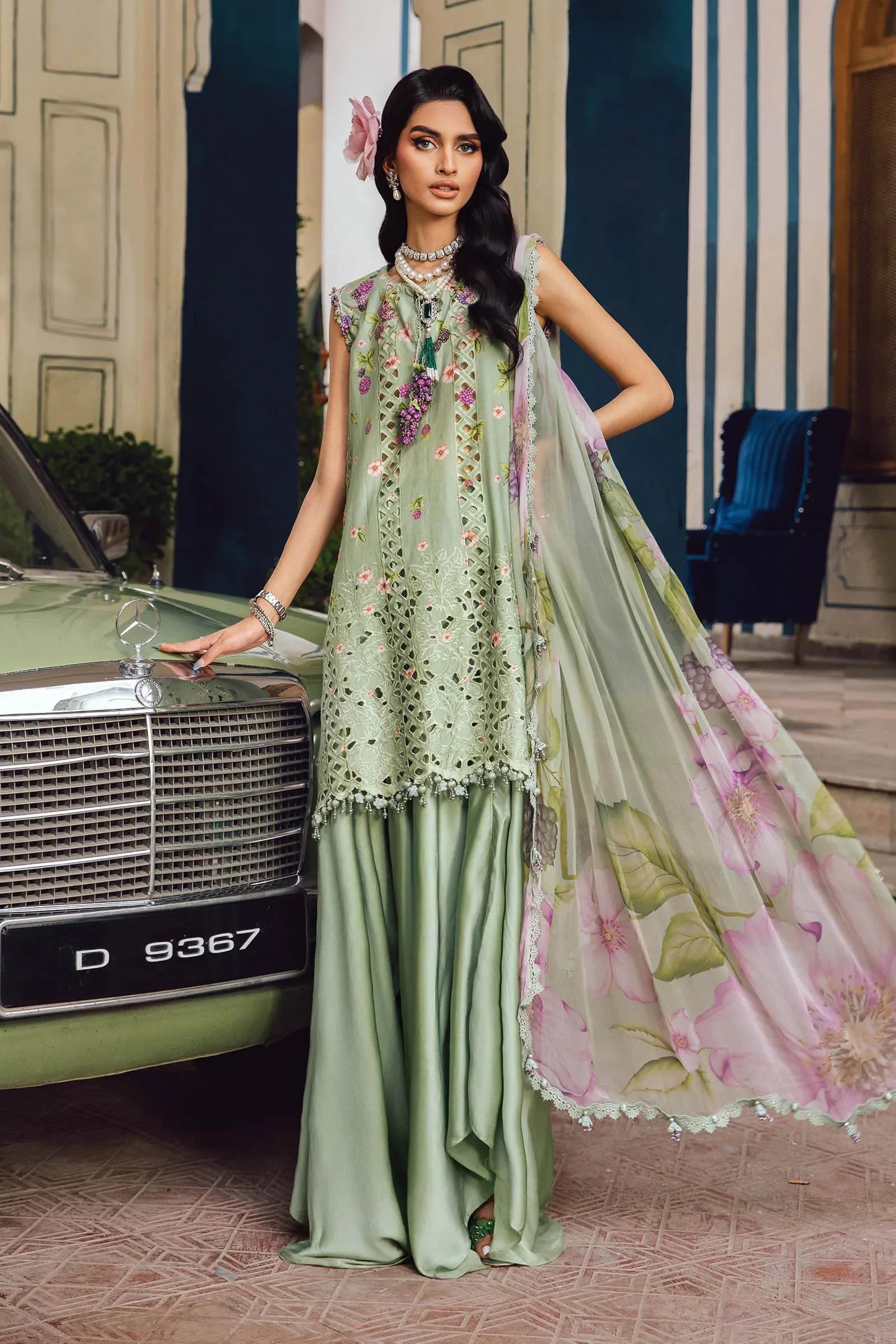 3 Piece Unstitched Embroidered Cambric Suit | MPT-2706-A - Aqsa Fabrics