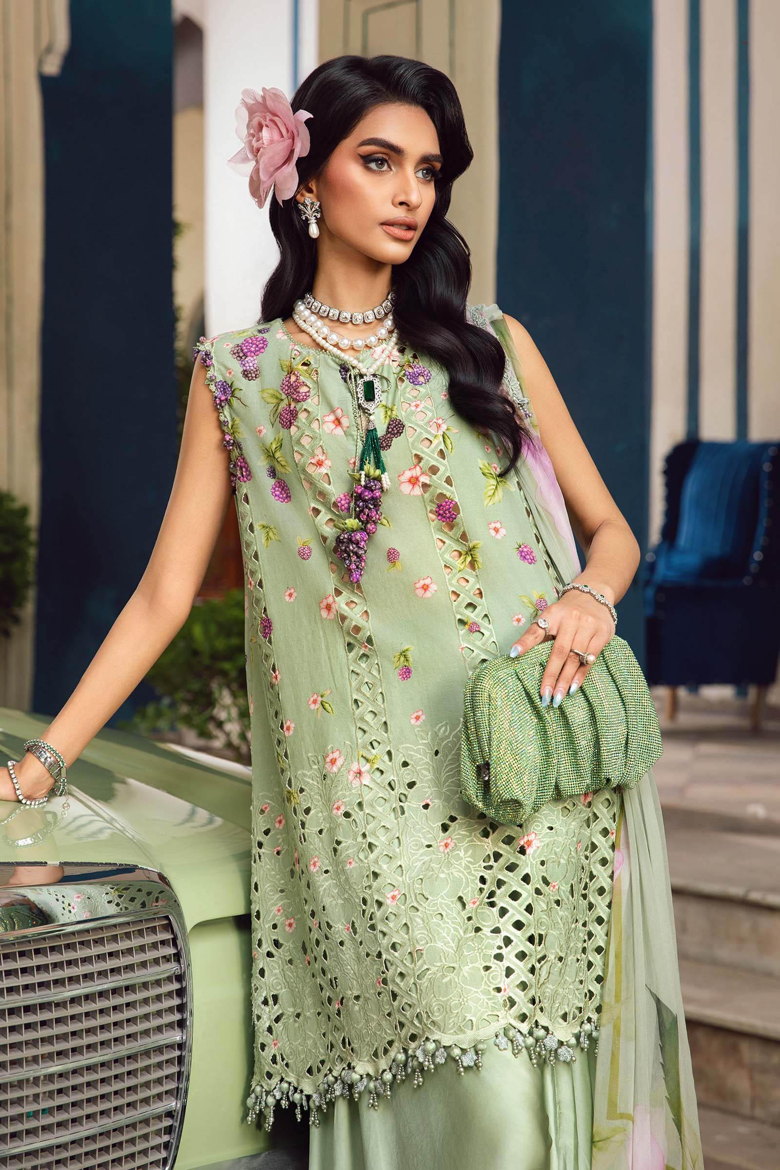 3 Piece Unstitched Embroidered Cambric Suit | MPT-2706-A - Aqsa Fabrics