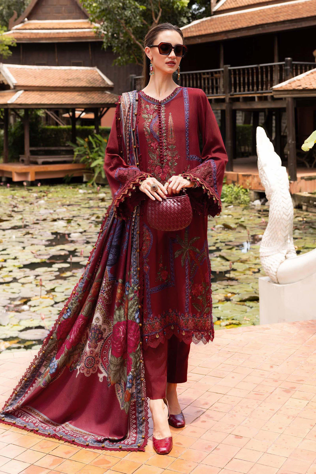 3 Piece Unstitched Embroidered Twill Linen Suit - Aqsa Fabrics