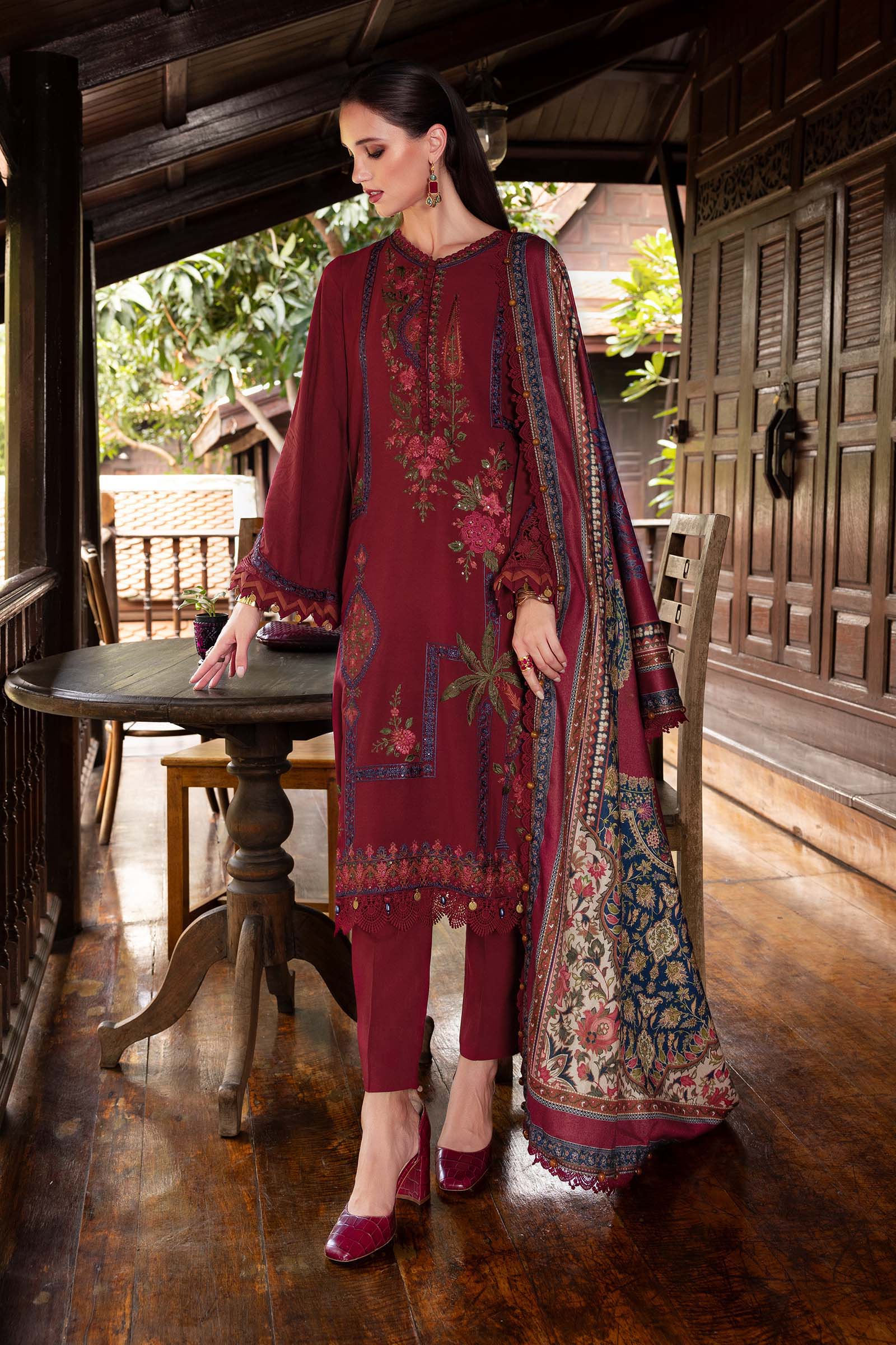 3 Piece Unstitched Embroidered Twill Linen Suit - Aqsa Fabrics