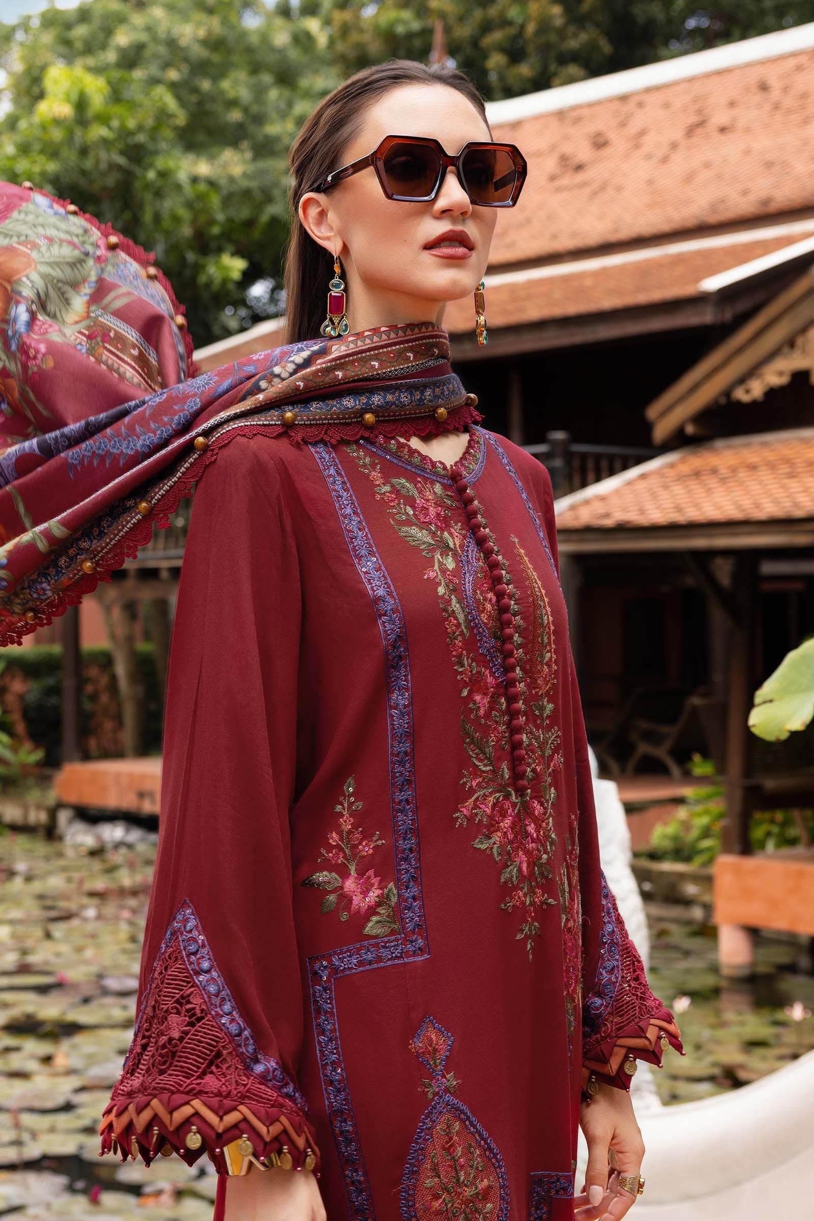 3 Piece Unstitched Embroidered Twill Linen Suit - Aqsa Fabrics
