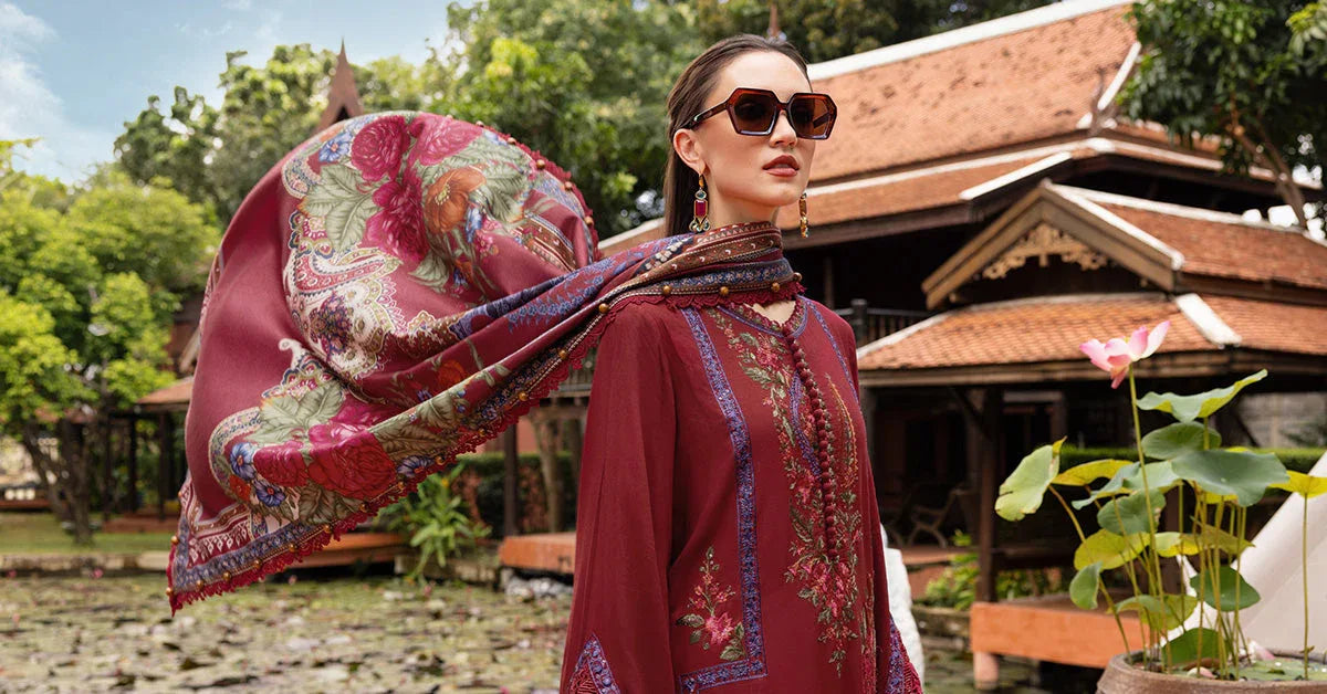 3 Piece Unstitched Embroidered Twill Linen Suit - Aqsa Fabrics