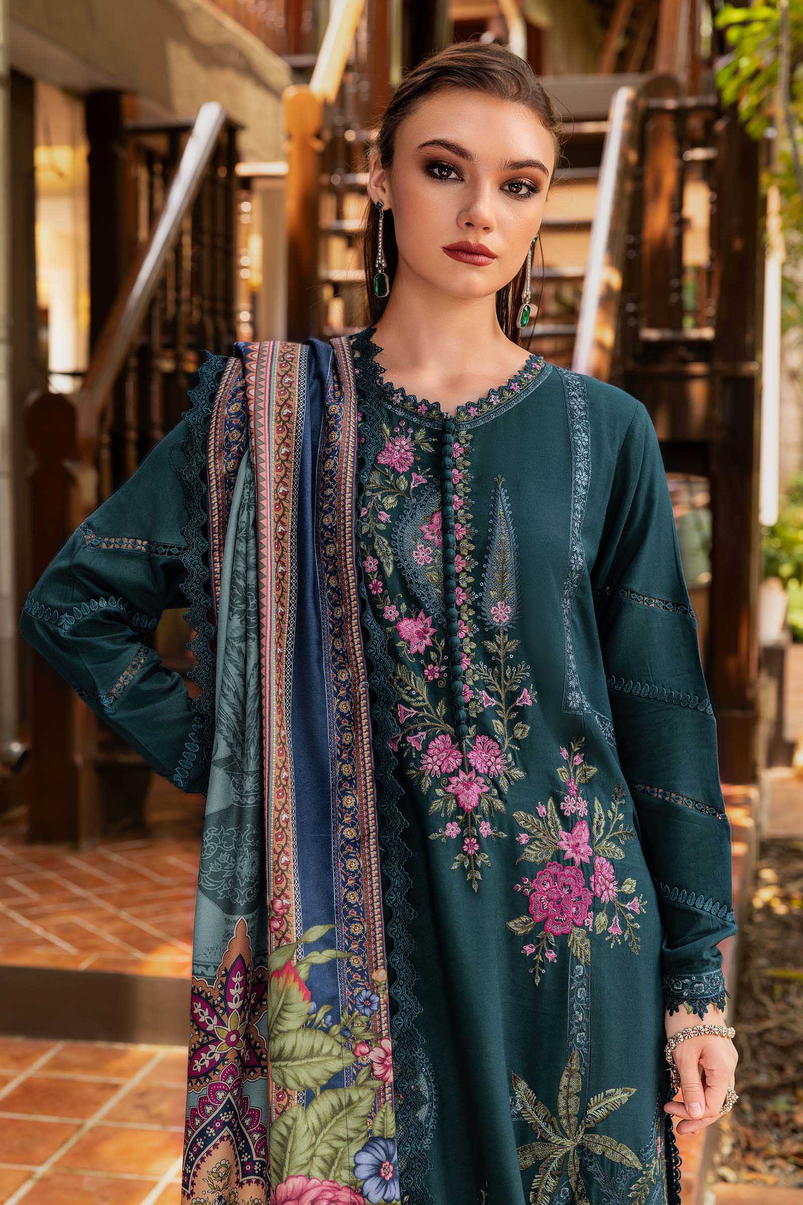 3 Piece Unstitched Embroidered Twill Linen Suit - Aqsa Fabrics