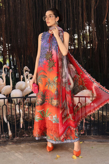 3 Piece Unstitched Embroidered Lawn Suit - Aqsa Fabrics