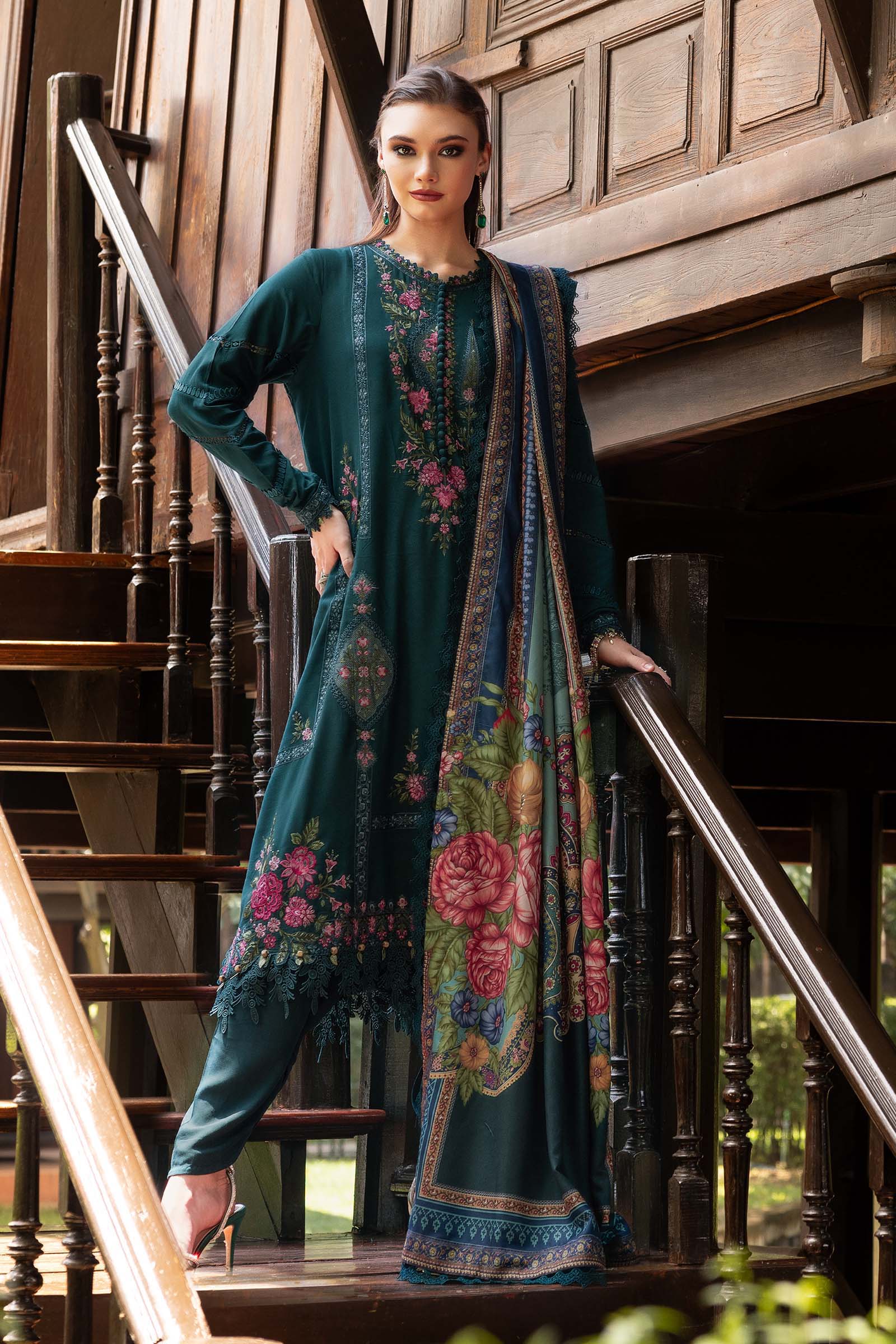 3 Piece Unstitched Embroidered Twill Linen Suit - Aqsa Fabrics