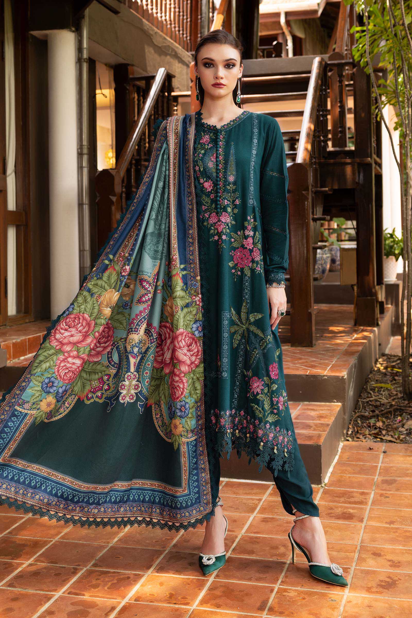 3 Piece Unstitched Embroidered Twill Linen Suit - Aqsa Fabrics