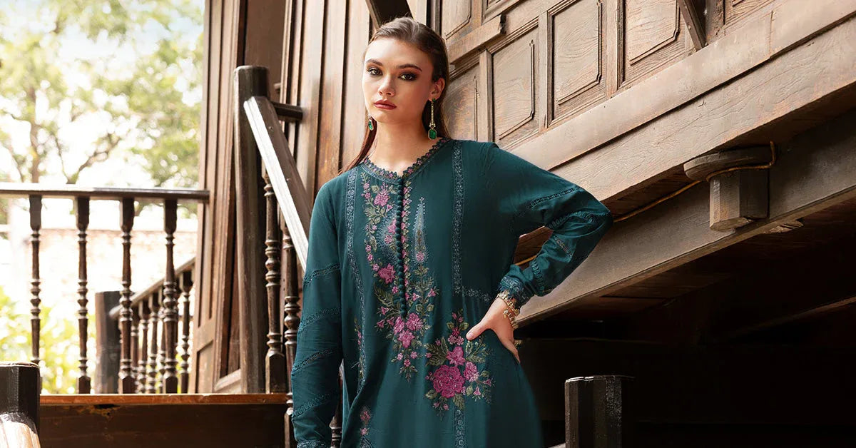 3 Piece Unstitched Embroidered Twill Linen Suit - Aqsa Fabrics