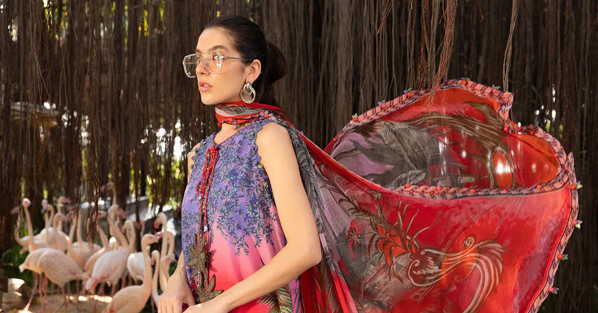 3 Piece Unstitched Embroidered Lawn Suit - Aqsa Fabrics