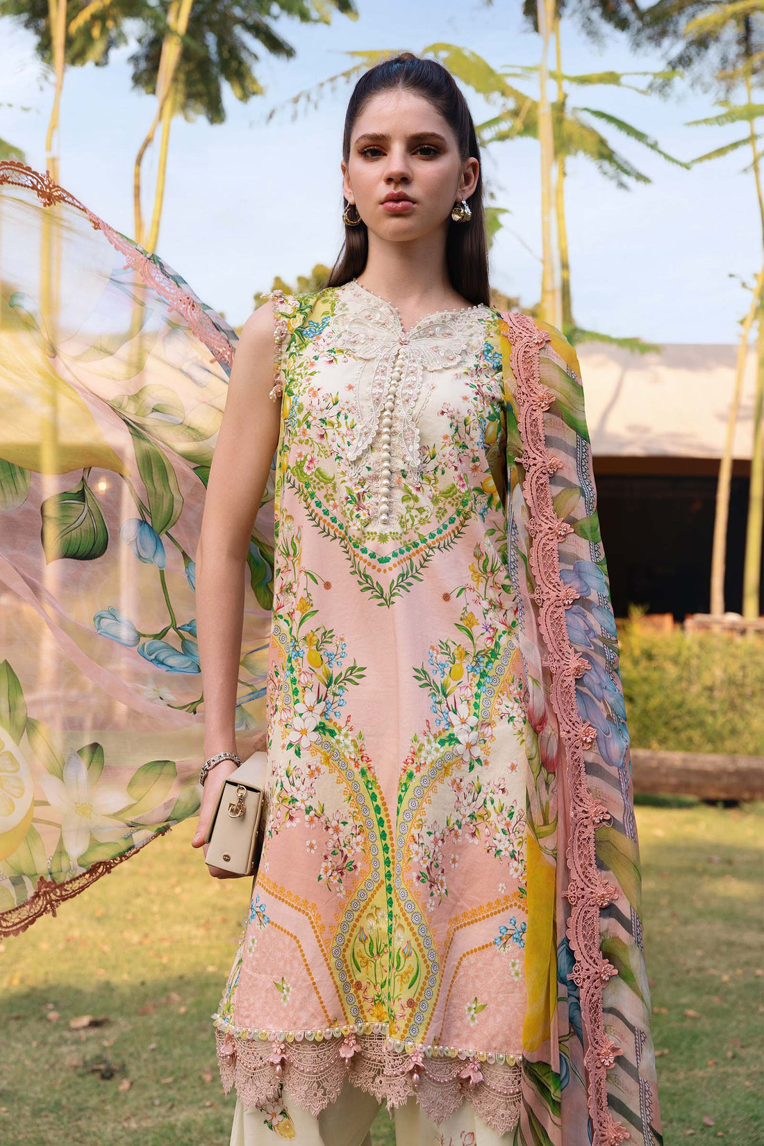 3 Piece Unstitched Embroidered Lawn Suit - Aqsa Fabrics