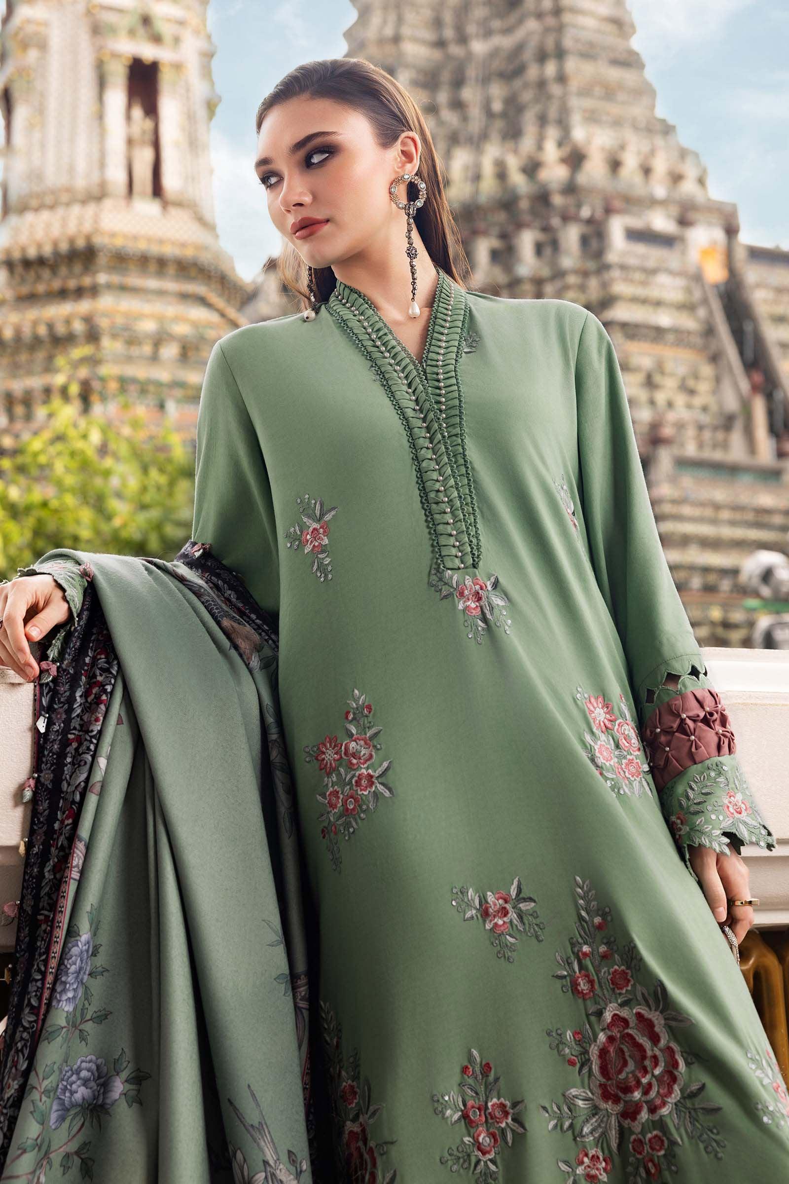 3 Piece Unstitched Embroidered Twill Linen Suit - Aqsa Fabrics