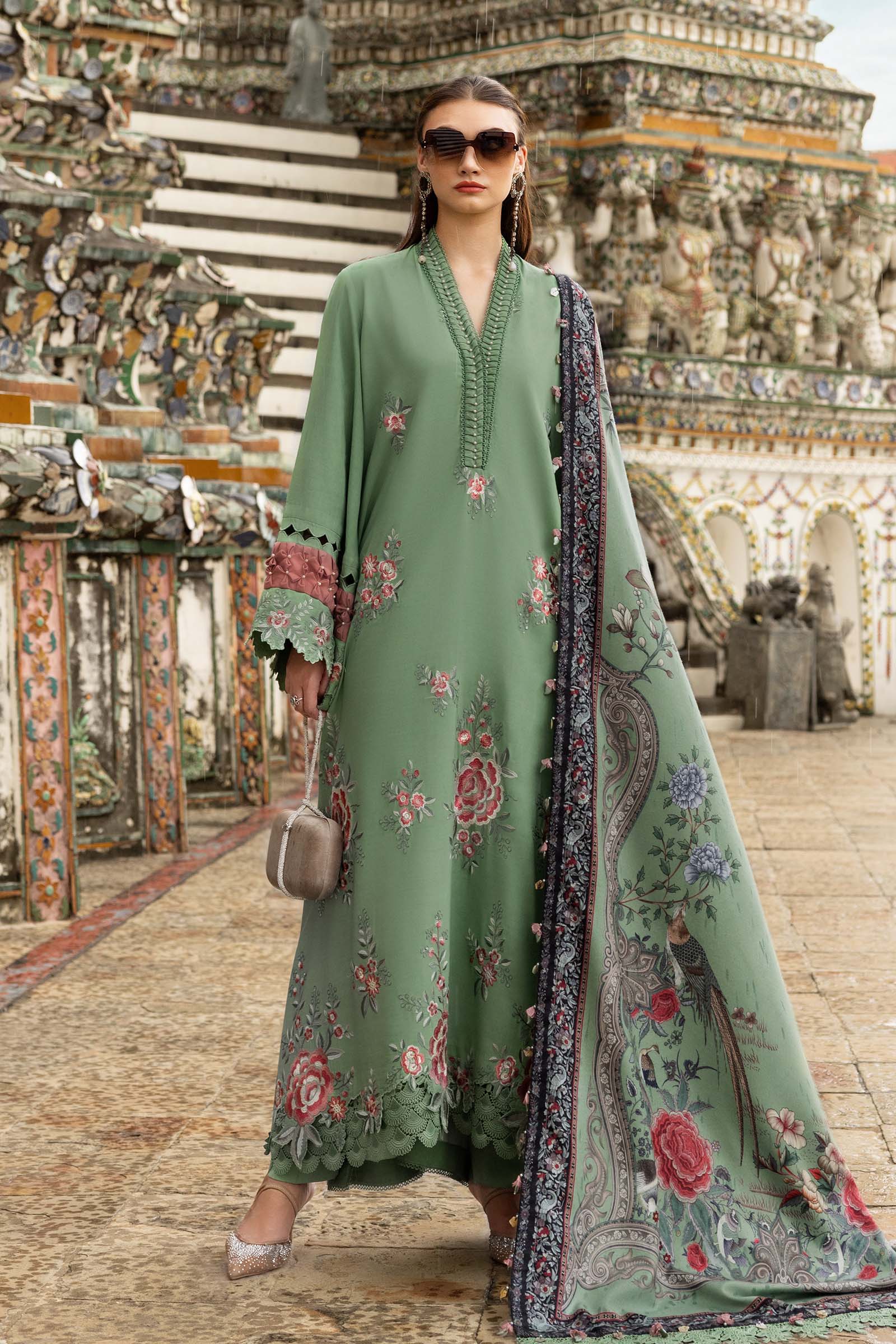 3 Piece Unstitched Embroidered Twill Linen Suit - Aqsa Fabrics
