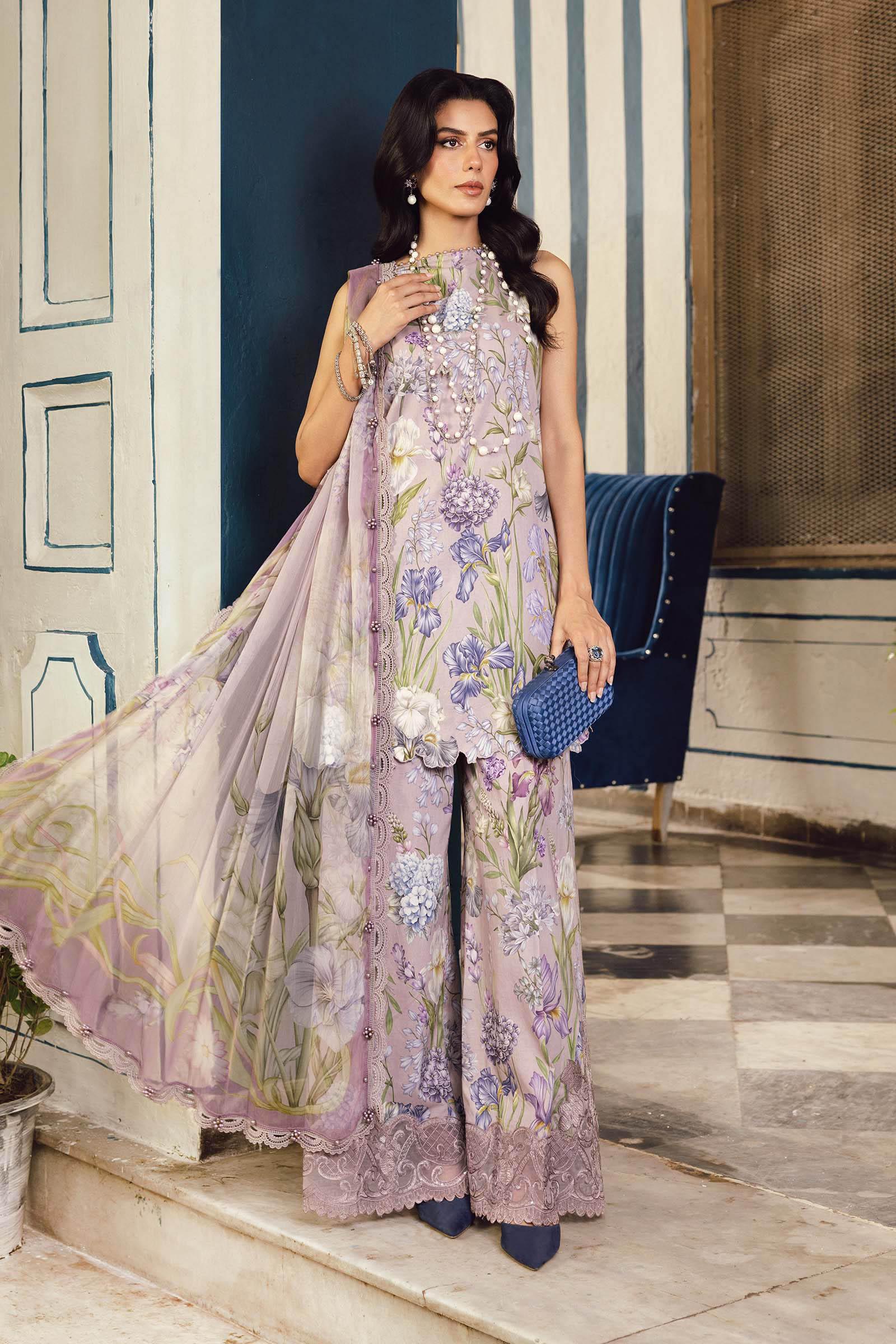 3 Piece Unstitched Embroidered Cambric Suit | MPT-2708-A - Aqsa Fabrics