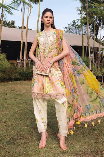 3 Piece Unstitched Embroidered Lawn Suit - Aqsa Fabrics