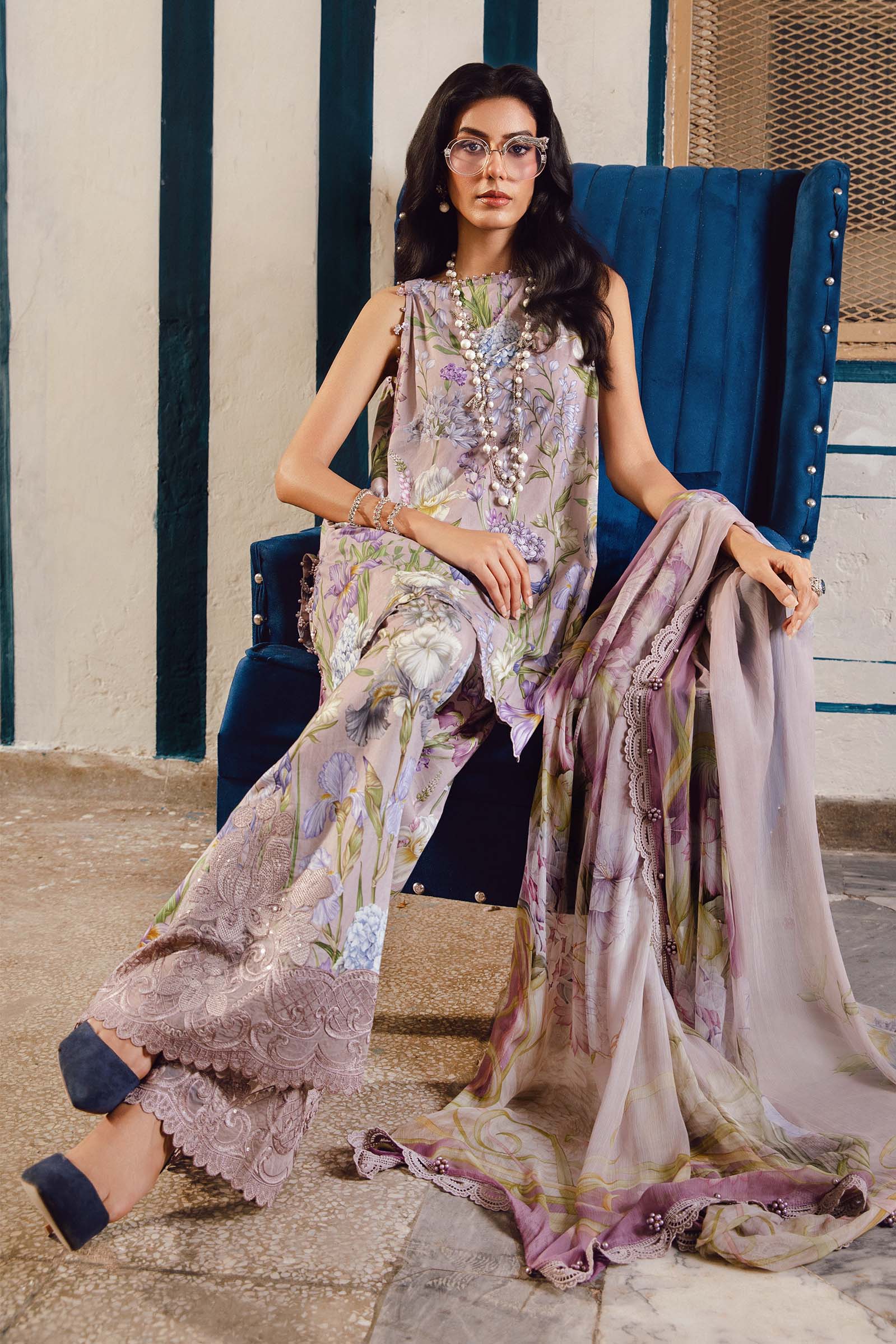 3 Piece Unstitched Embroidered Cambric Suit | MPT-2708-A - Aqsa Fabrics