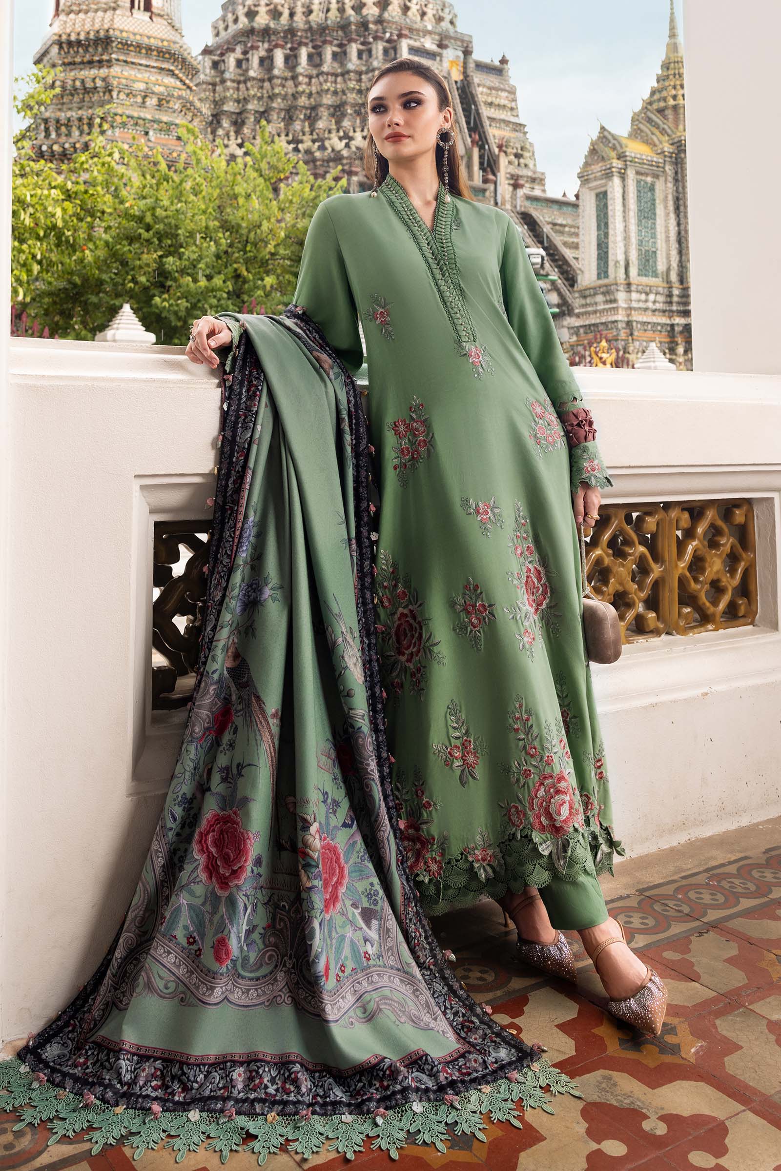 3 Piece Unstitched Embroidered Twill Linen Suit - Aqsa Fabrics