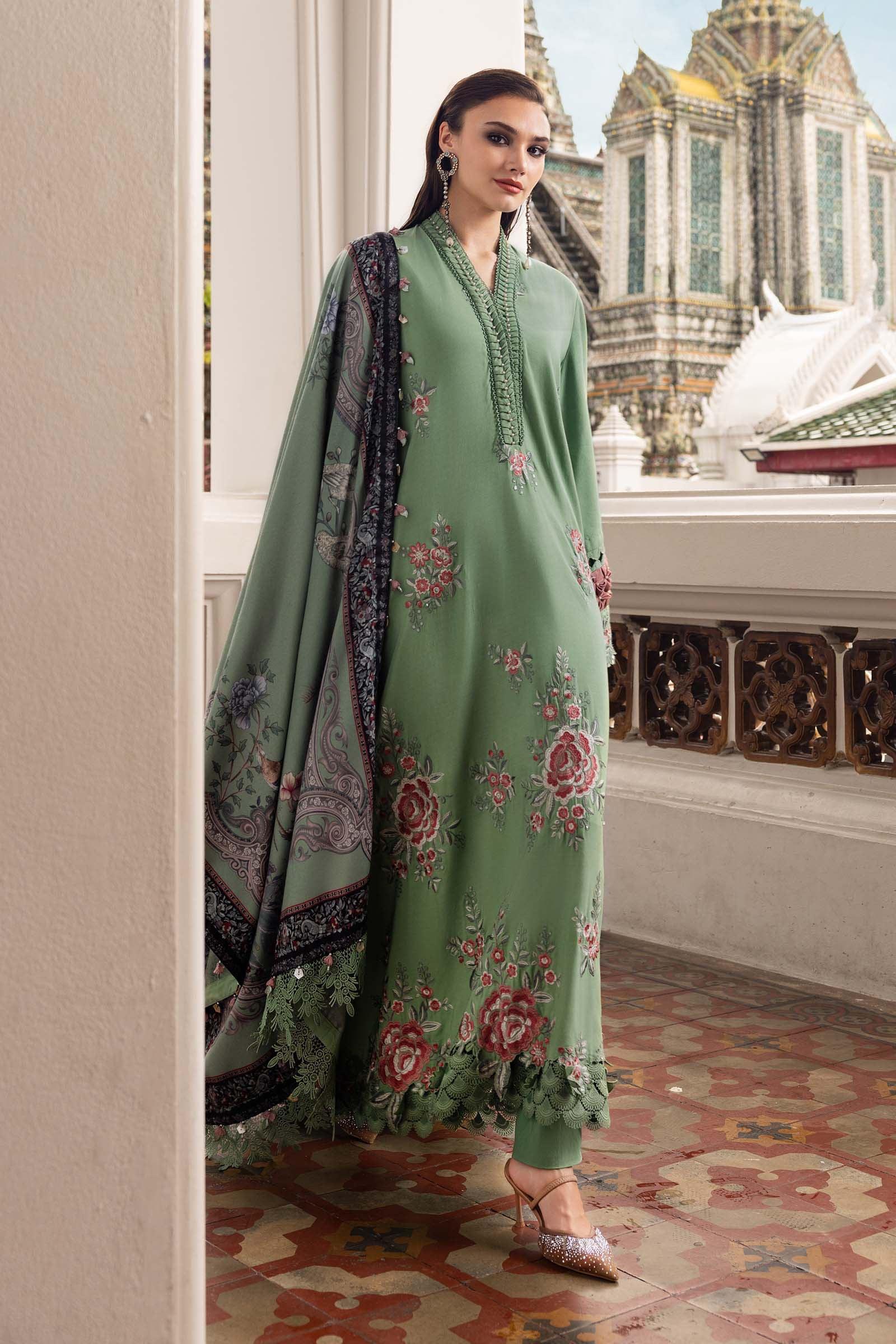 3 Piece Unstitched Embroidered Twill Linen Suit - Aqsa Fabrics