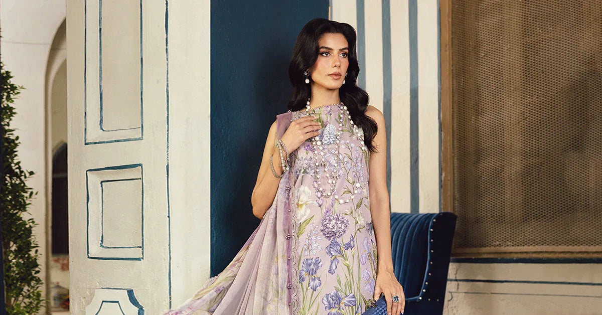 3 Piece Unstitched Embroidered Cambric Suit | MPT-2708-A - Aqsa Fabrics