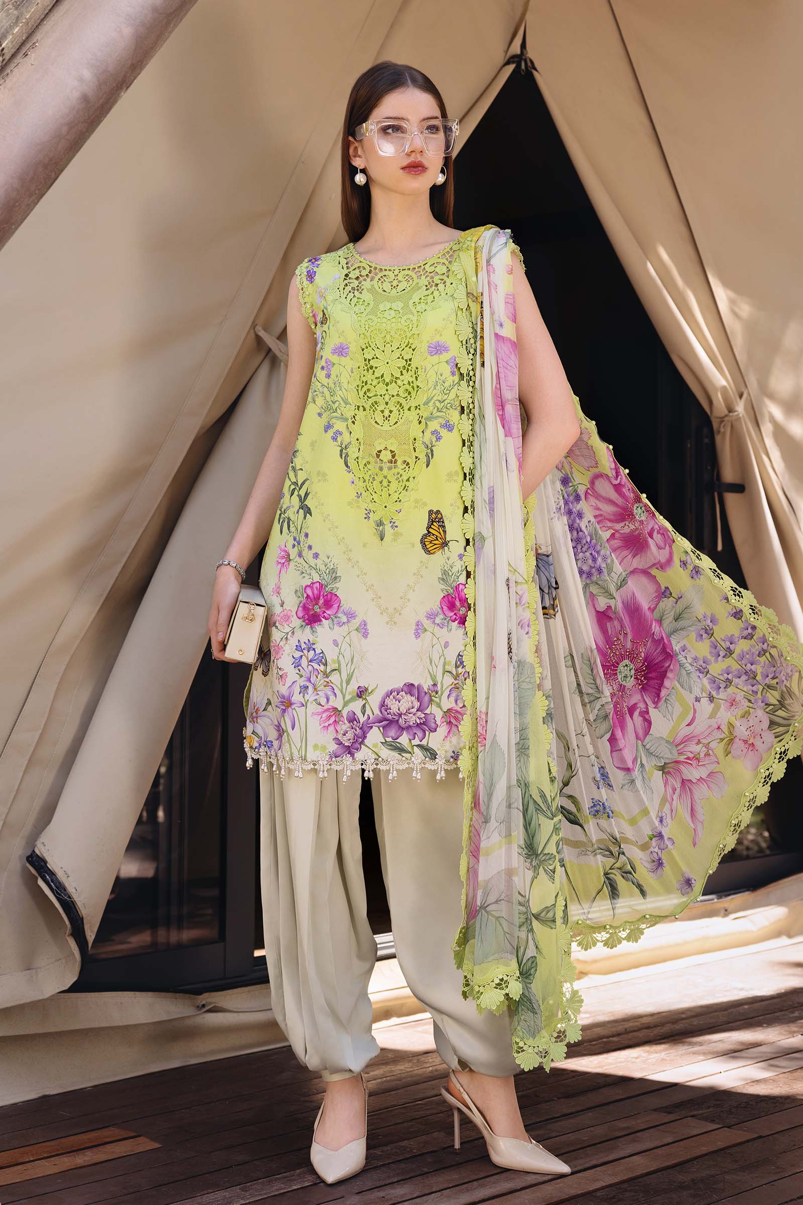 3 Piece Unstitched Embroidered Lawn Suit - Aqsa Fabrics
