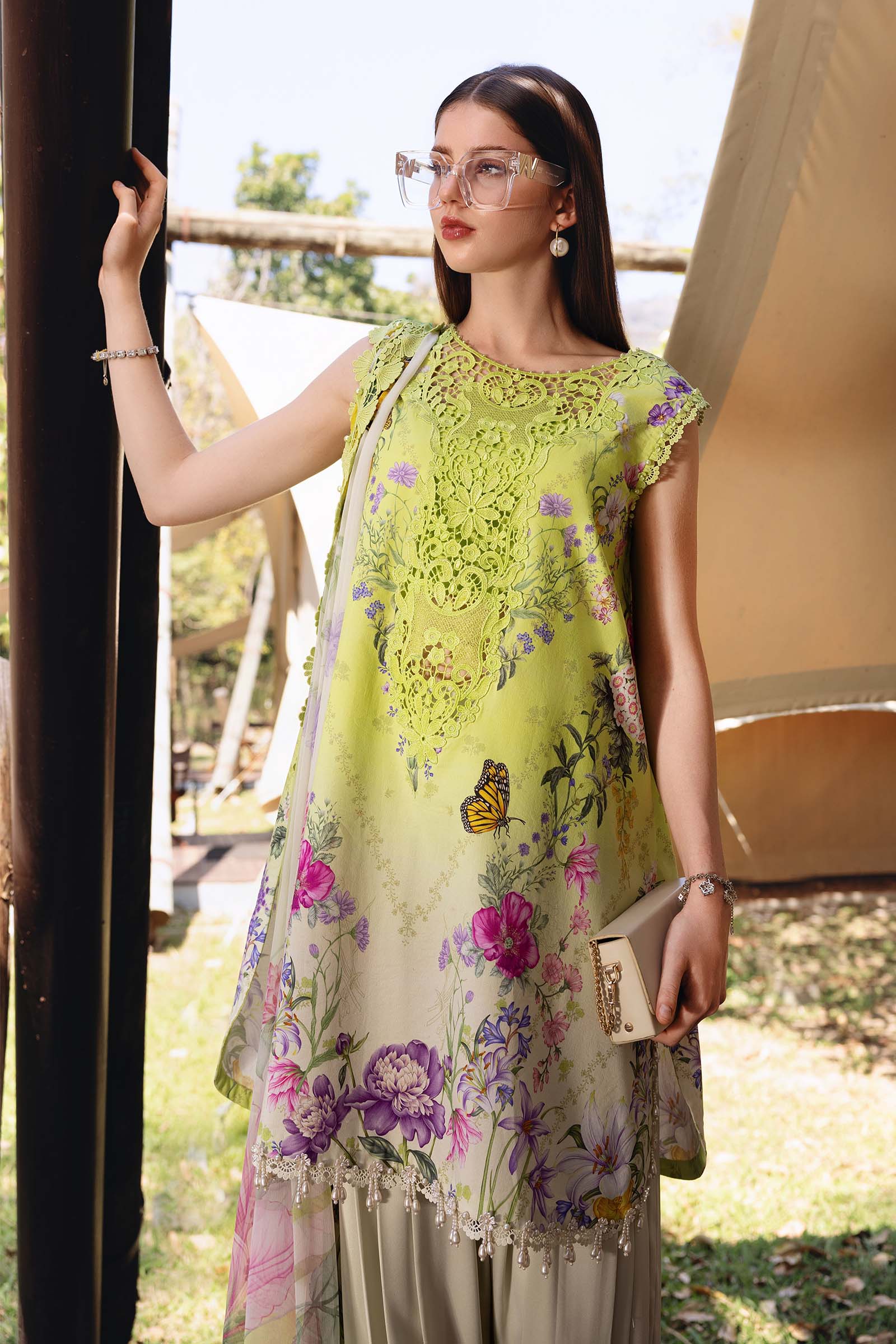 3 Piece Unstitched Embroidered Lawn Suit - Aqsa Fabrics