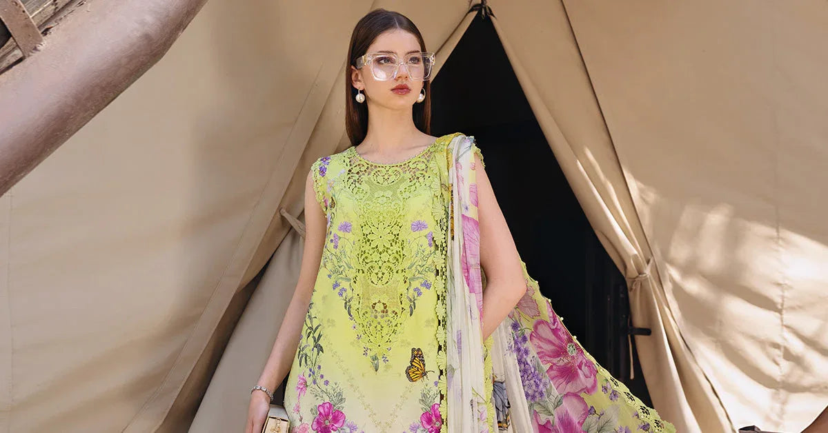 3 Piece Unstitched Embroidered Lawn Suit - Aqsa Fabrics