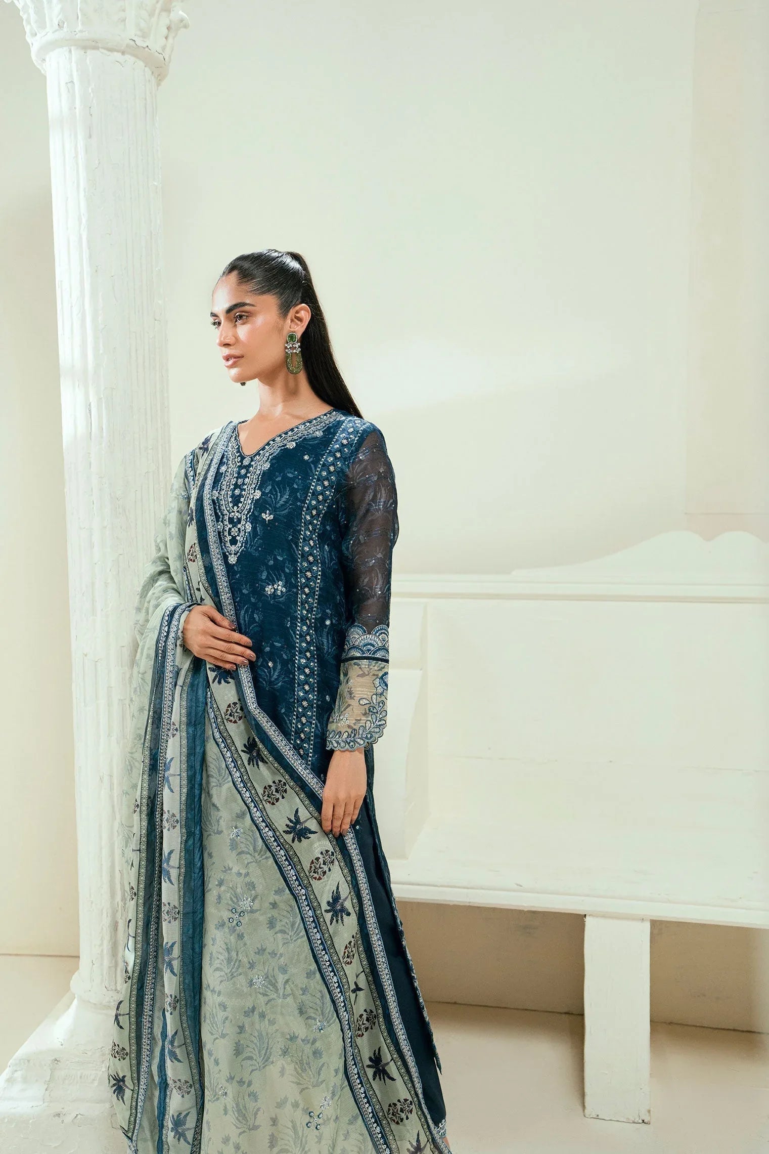 Dhanak | Signature Pret | SS25DA-2695 NAVY BLUE - Aqsa Fabrics