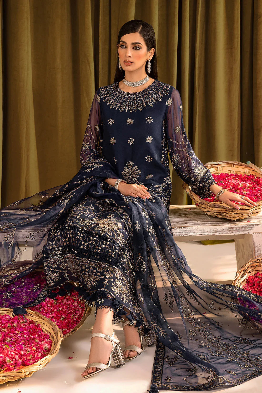 Alizeh | Formals Collection | Daim - V16D08 Embroidered Chiffon Blue - Aqsa Fabrics