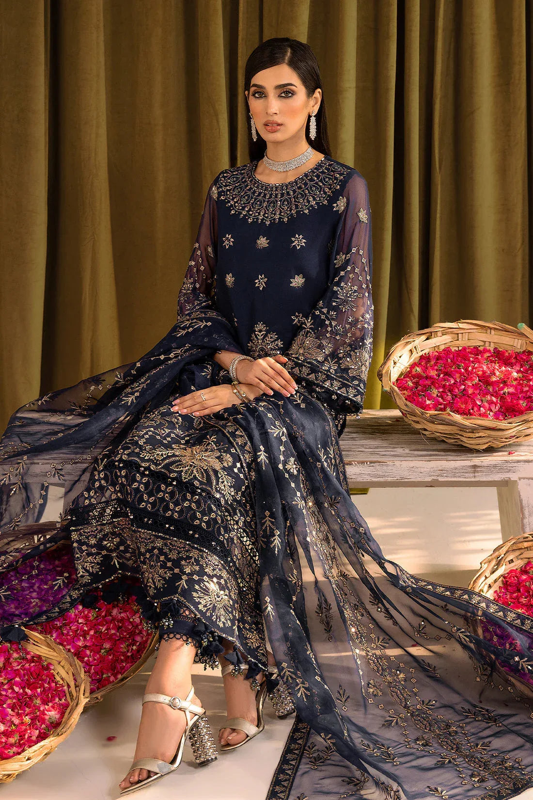 Alizeh | Formals Collection | Daim - V16D08 Embroidered Chiffon Blue - Aqsa Fabrics