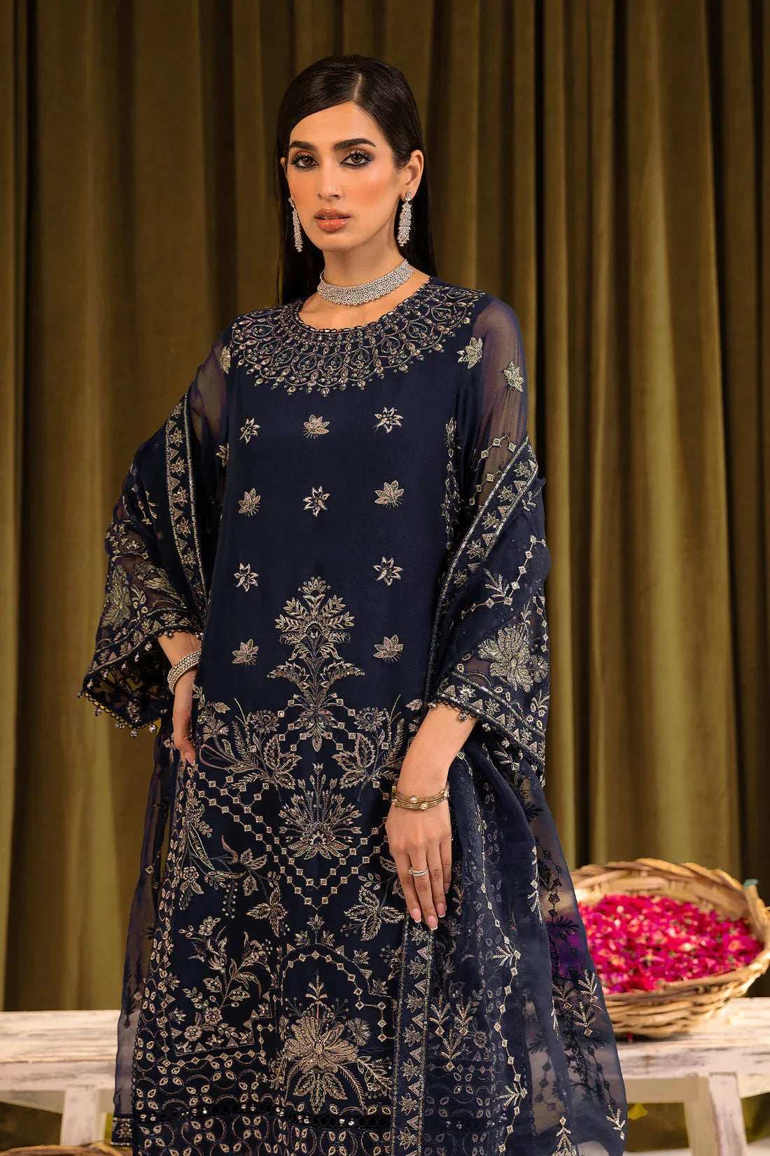 Alizeh | Formals Collection | Daim - V16D08 Embroidered Chiffon Blue - Aqsa Fabrics