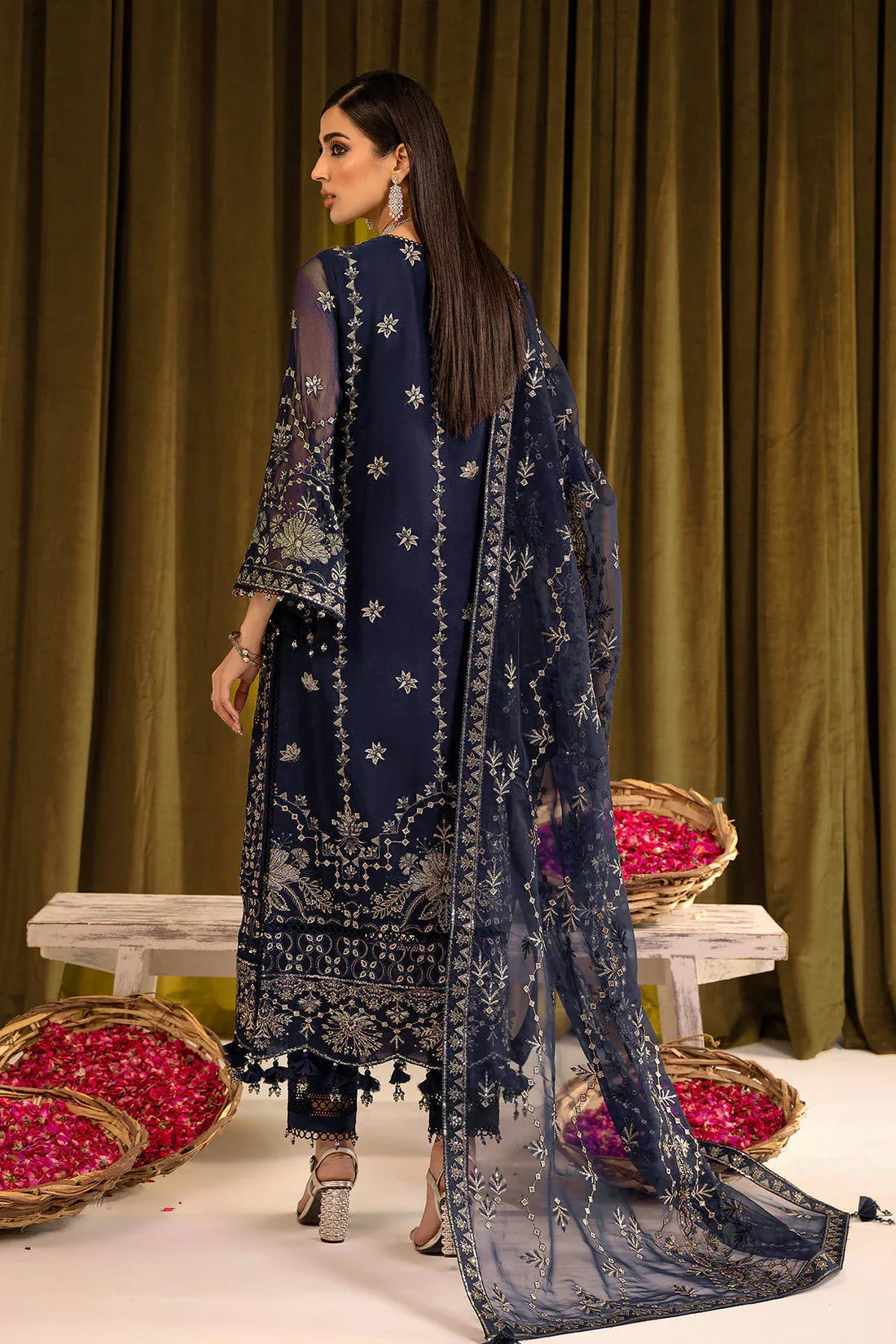 Alizeh | Formals Collection | Daim - V16D08 Embroidered Chiffon Blue - Aqsa Fabrics