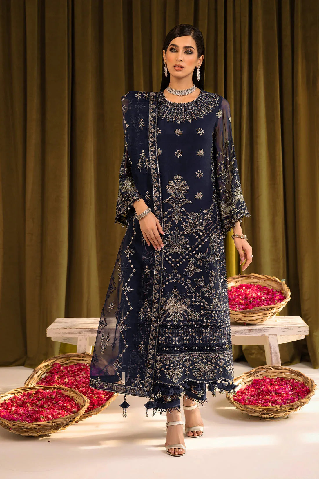 Alizeh | Formals Collection | Daim - V16D08 Embroidered Chiffon Blue - Aqsa Fabrics