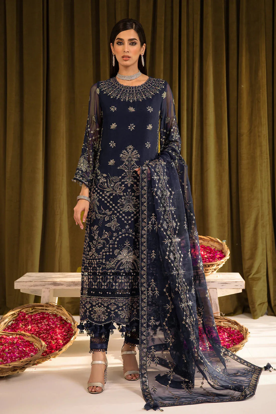 Alizeh | Formals Collection | Daim - V16D08 Embroidered Chiffon Blue - Aqsa Fabrics