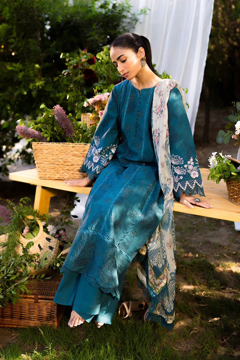 Neeshay | Summer Lines Printkari | LAGOON - Aqsa Fabrics