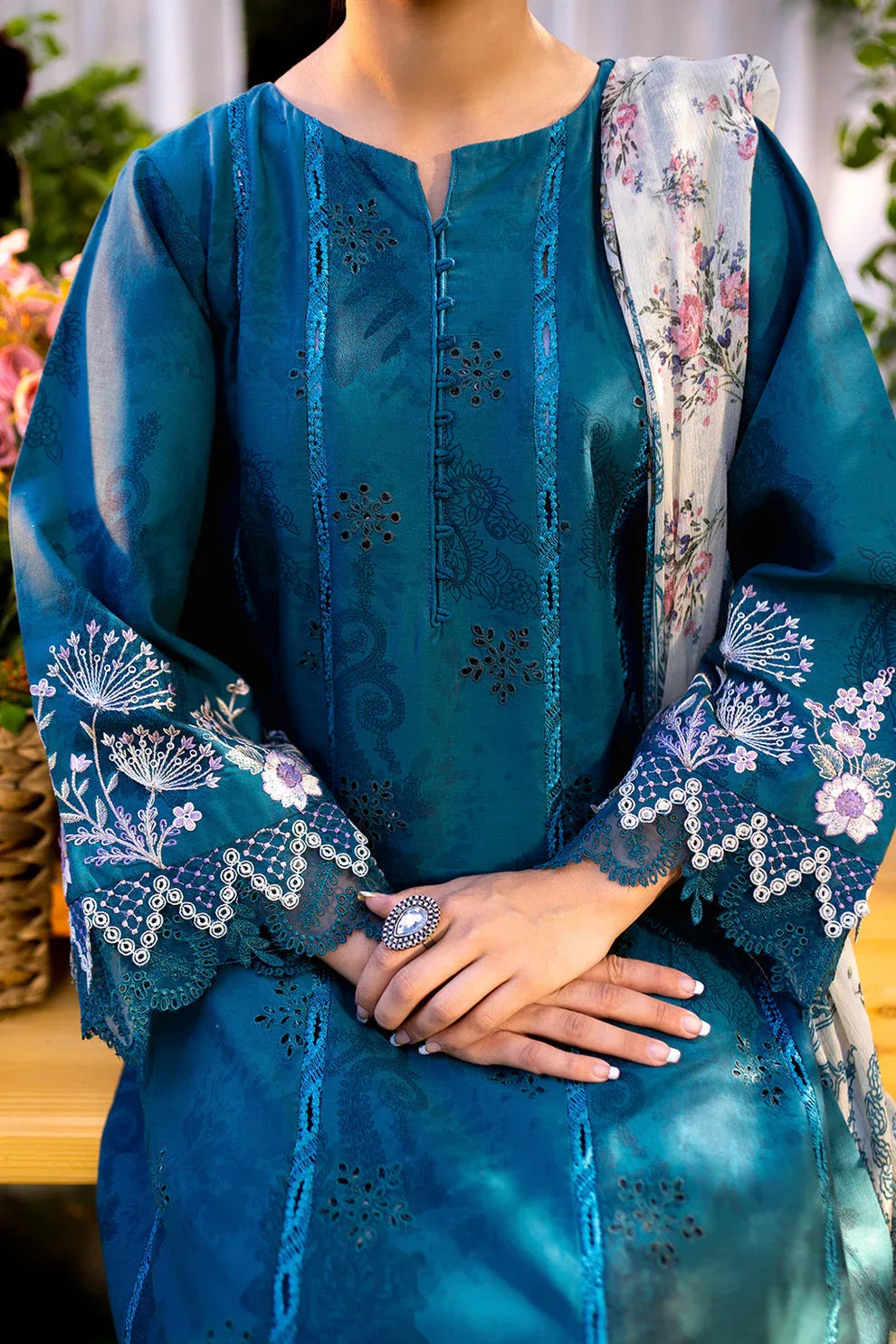 Neeshay | Summer Lines Printkari | LAGOON - Aqsa Fabrics