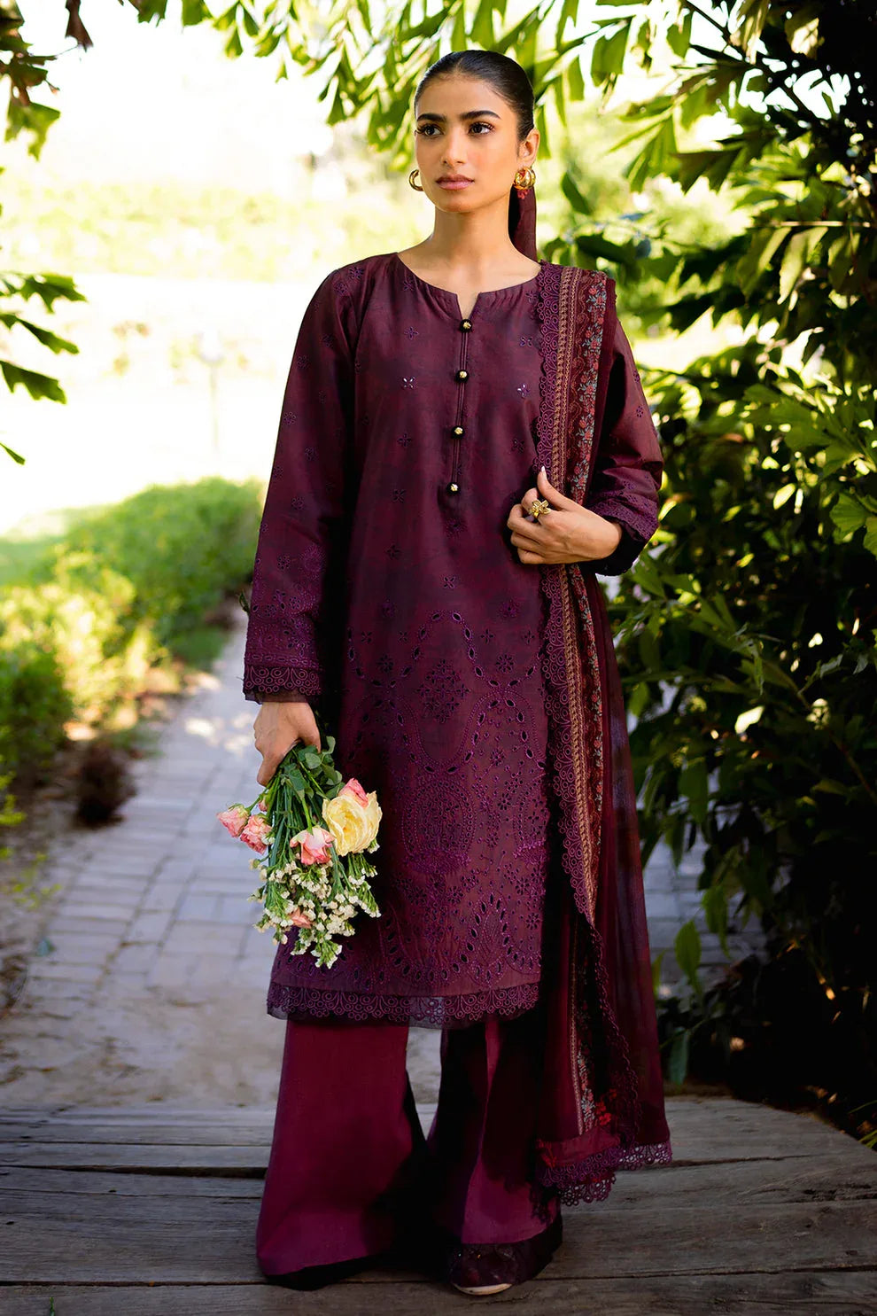 Neeshay | Summer Lines Printkari | CRIMSON - Aqsa Fabrics