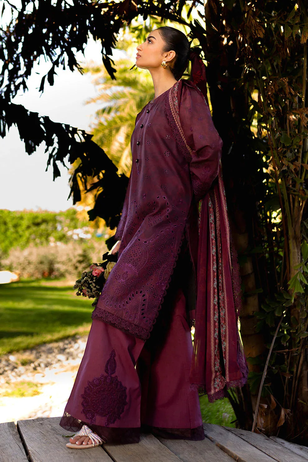 Neeshay | Summer Lines Printkari | CRIMSON - Aqsa Fabrics