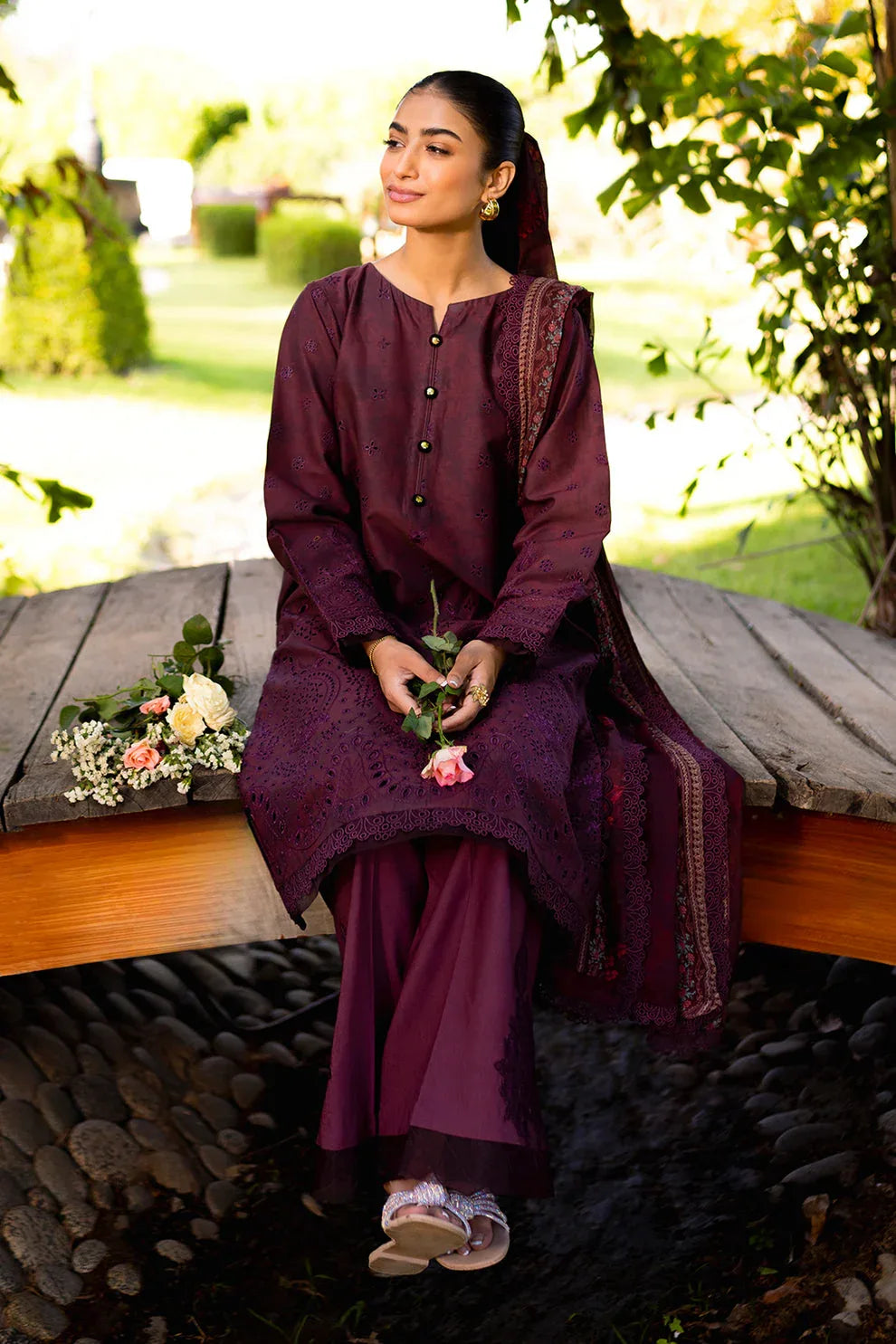 Neeshay | Summer Lines Printkari | CRIMSON - Aqsa Fabrics
