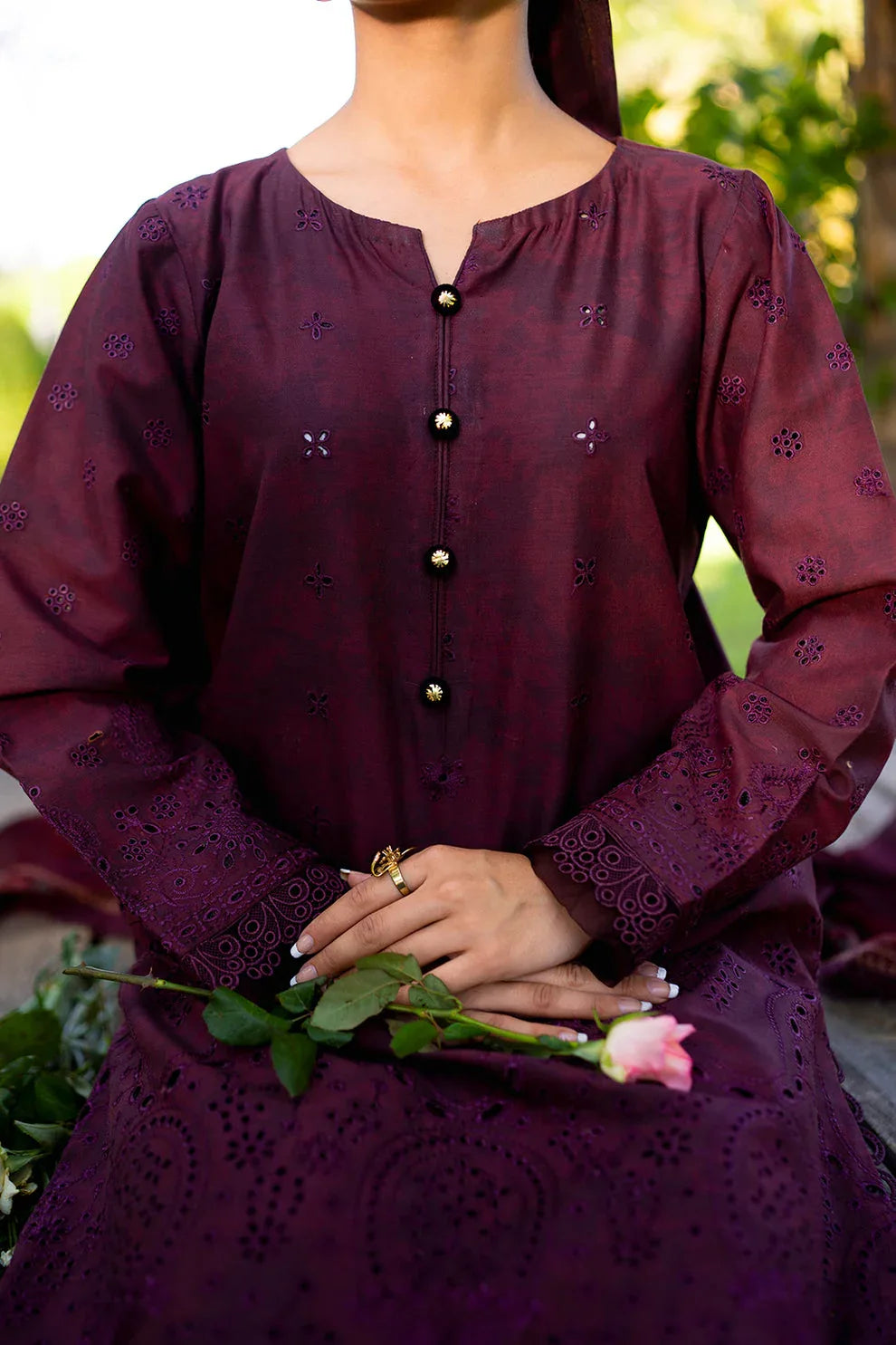 Neeshay | Summer Lines Printkari | CRIMSON - Aqsa Fabrics