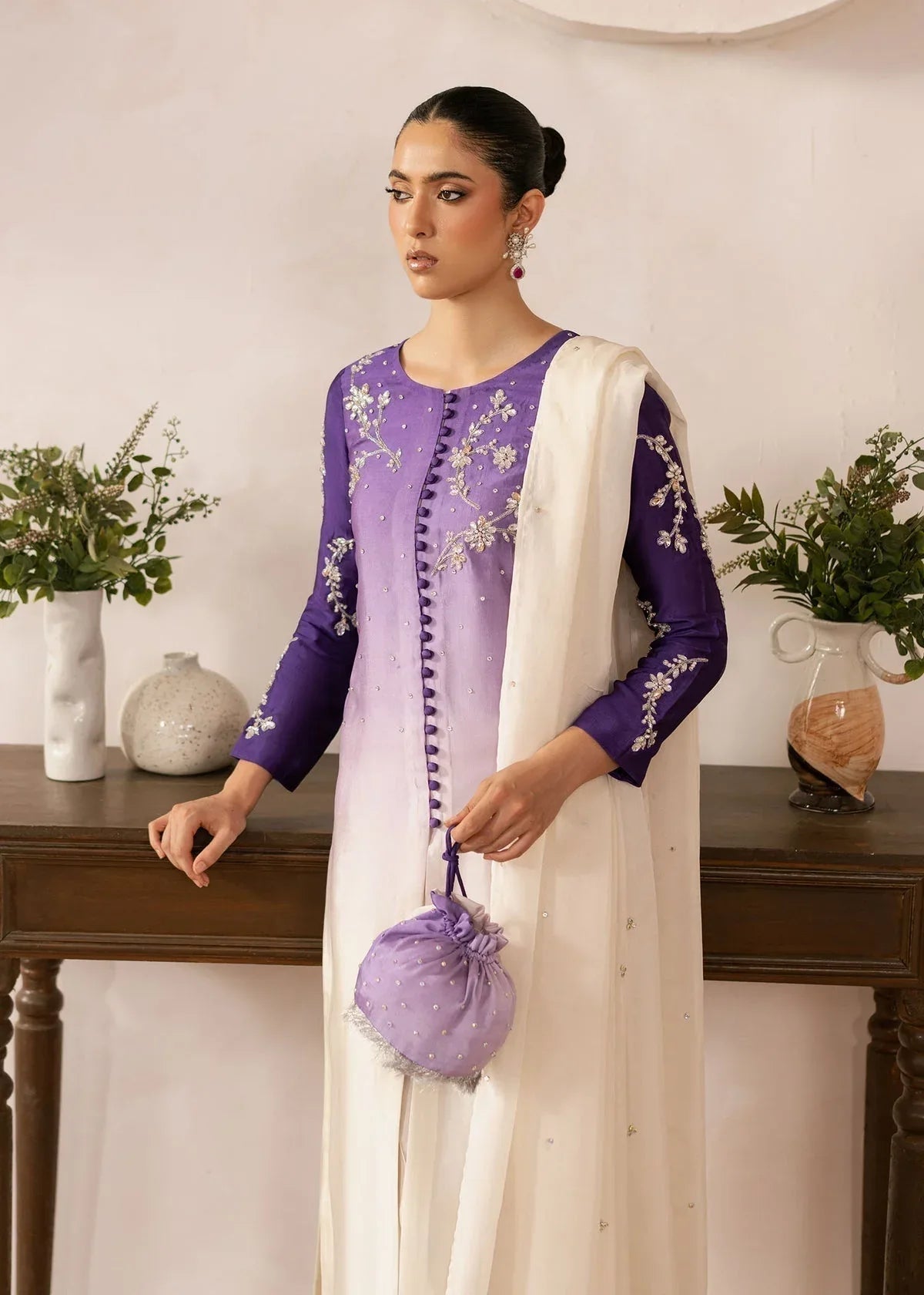 Dastoor | Rania Luxury Pret 25 | Purple Ombre - Aqsa Fabrics