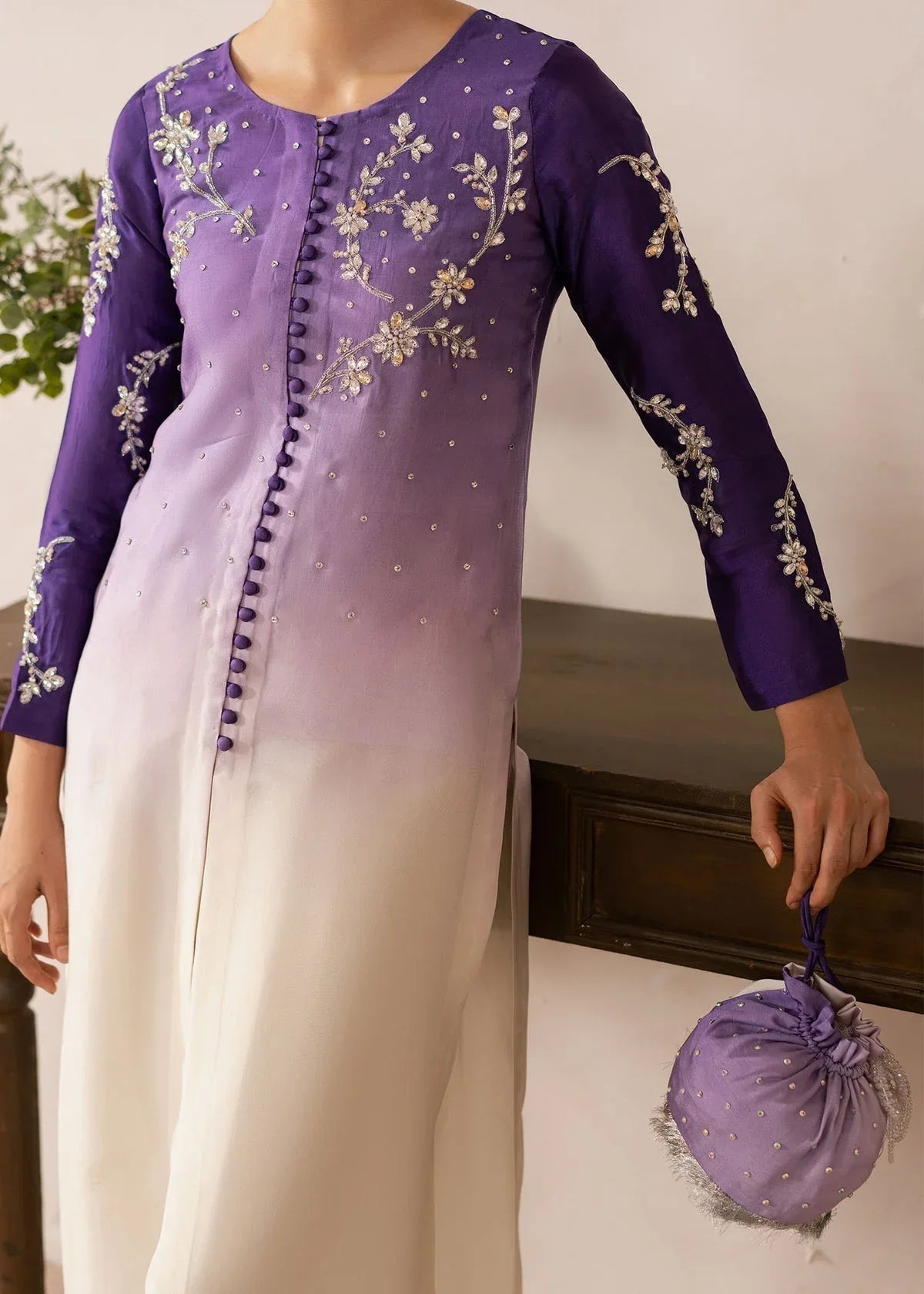 Dastoor | Rania Luxury Pret 25 | Purple Ombre - Aqsa Fabrics