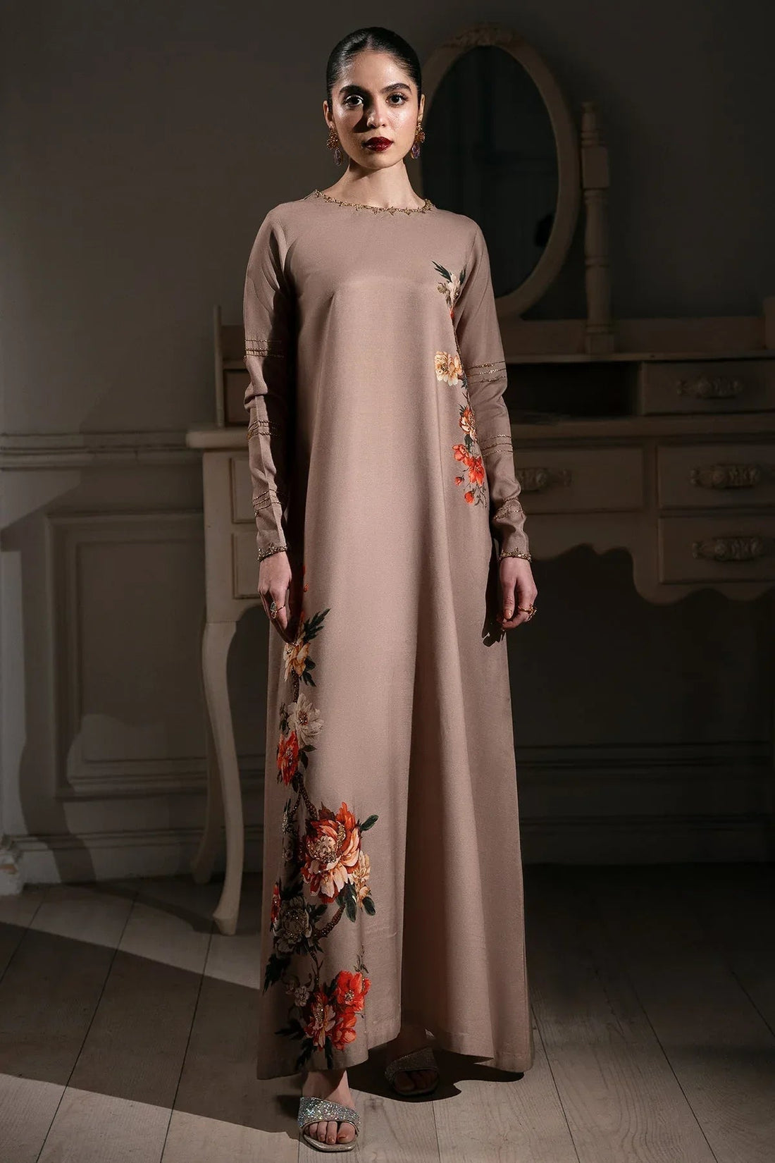 Mina Kashif | Emilie Formals | Koya (Beige) - Aqsa Fabrics