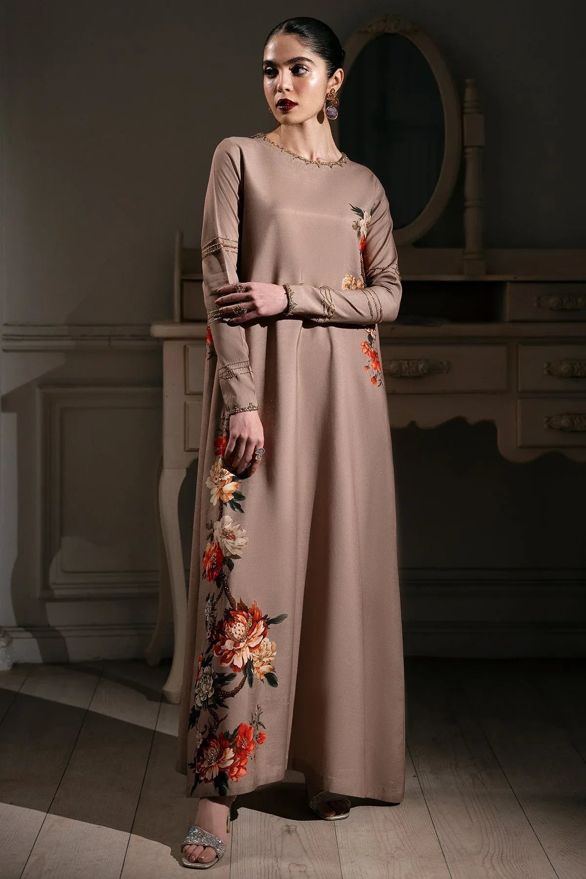 Mina Kashif | Emilie Formals | Koya (Beige) - Aqsa Fabrics