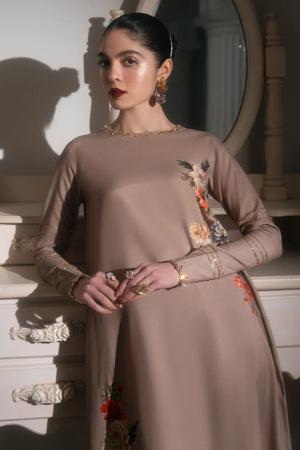 Mina Kashif | Emilie Formals | Koya (Beige) - Aqsa Fabrics