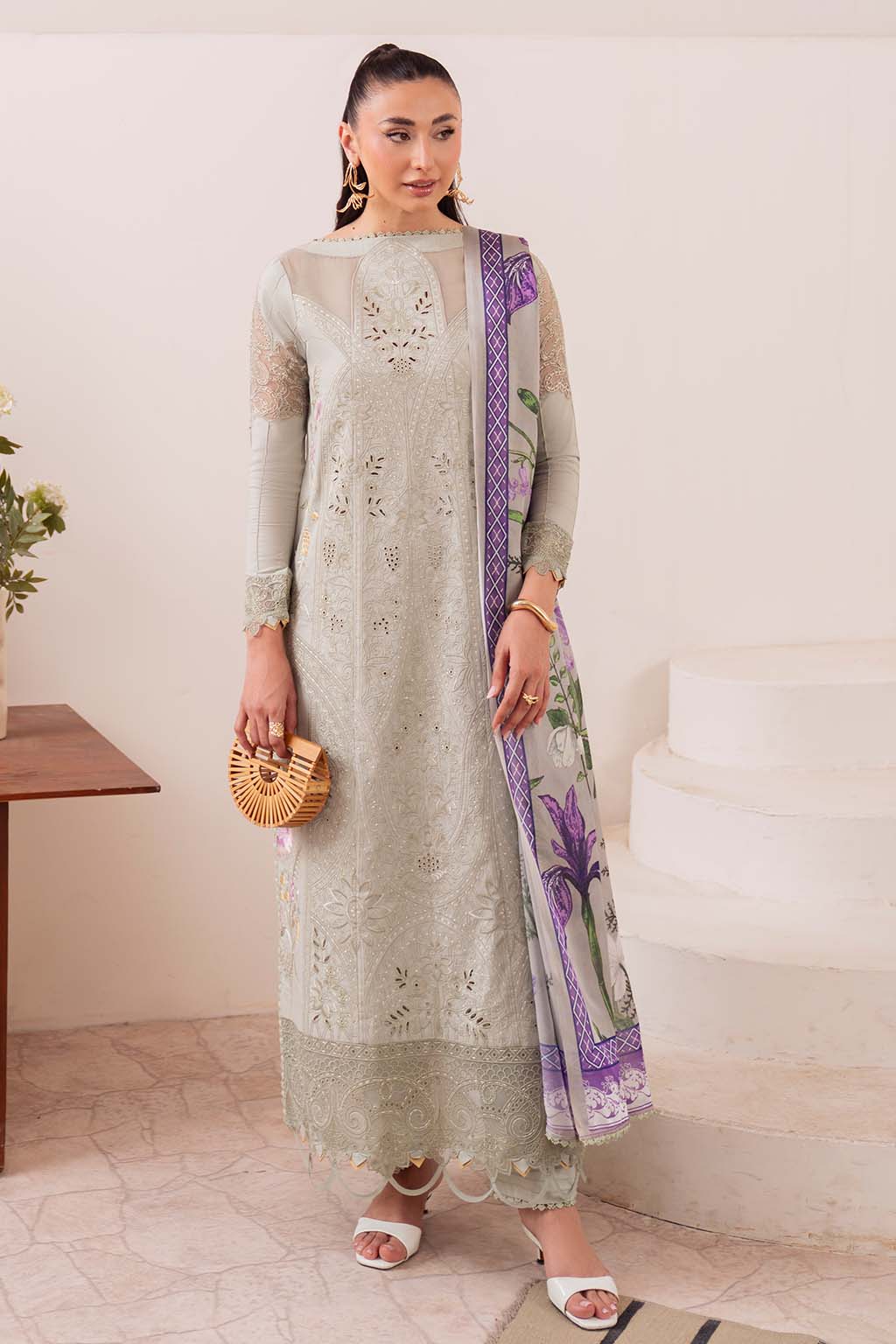 Neeshay | Symphony Luxury Lawn | OLIVE - Aqsa Fabrics