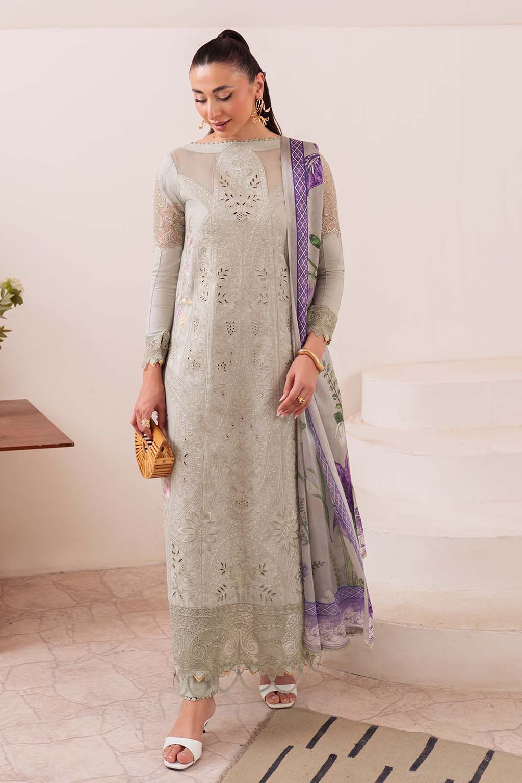 Neeshay | Symphony Luxury Lawn | OLIVE - Aqsa Fabrics