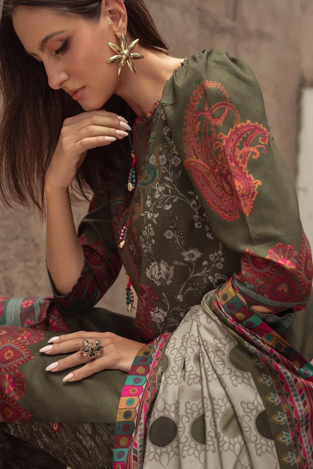 Charizma | C Prints Winter 25 |  3-PC Unstitched Printed Linen Collection CPW5-05 - Aqsa Fabrics