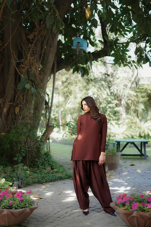Erum Khan | Nue Pret | Espresso Gloe - Aqsa Fabrics