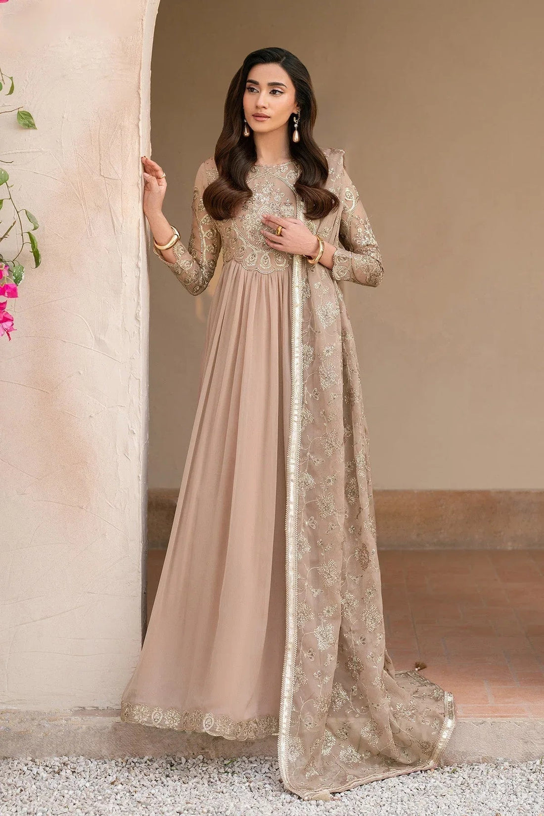 Alizeh | Ready to wear | Beige Dress 3 piece - RTW1027 - Aqsa Fabrics