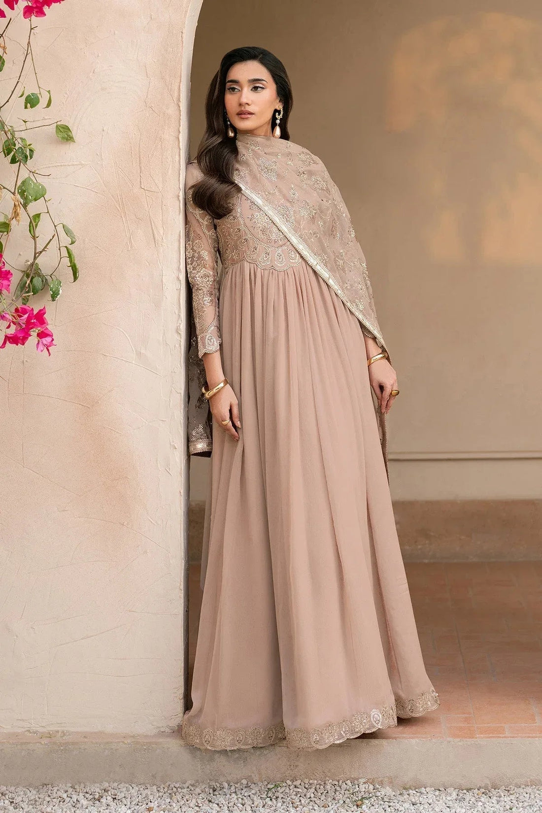 Alizeh | Ready to wear | Beige Dress 3 piece - RTW1027 - Aqsa Fabrics
