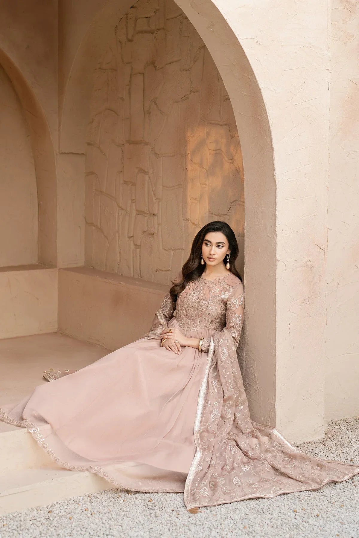 Alizeh | Ready to wear | Beige Dress 3 piece - RTW1027 - Aqsa Fabrics